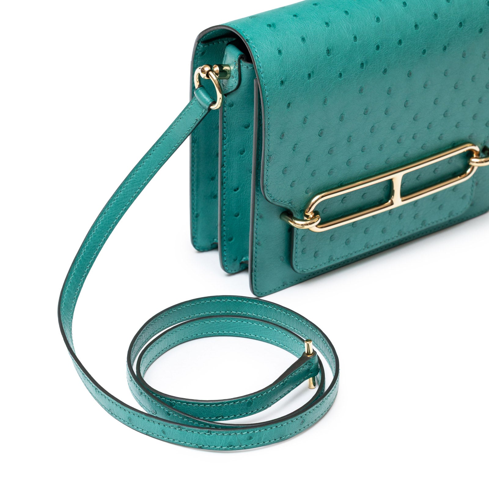 Hermès Mini Roulis Ostrich Vert Verone Permabrass Hardware | Rome