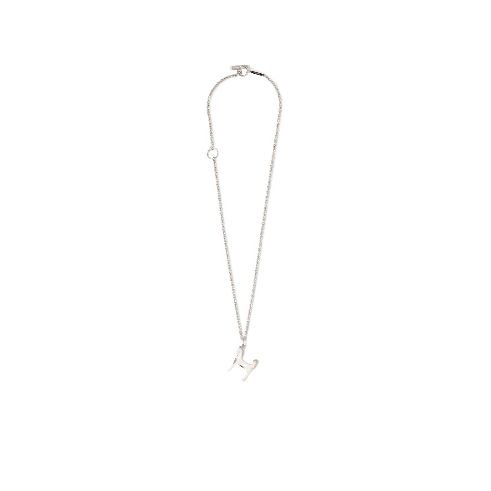 Front view of Hermès Panache Necklace Brushed Palladium featuring a delicate chain and H pendant detail