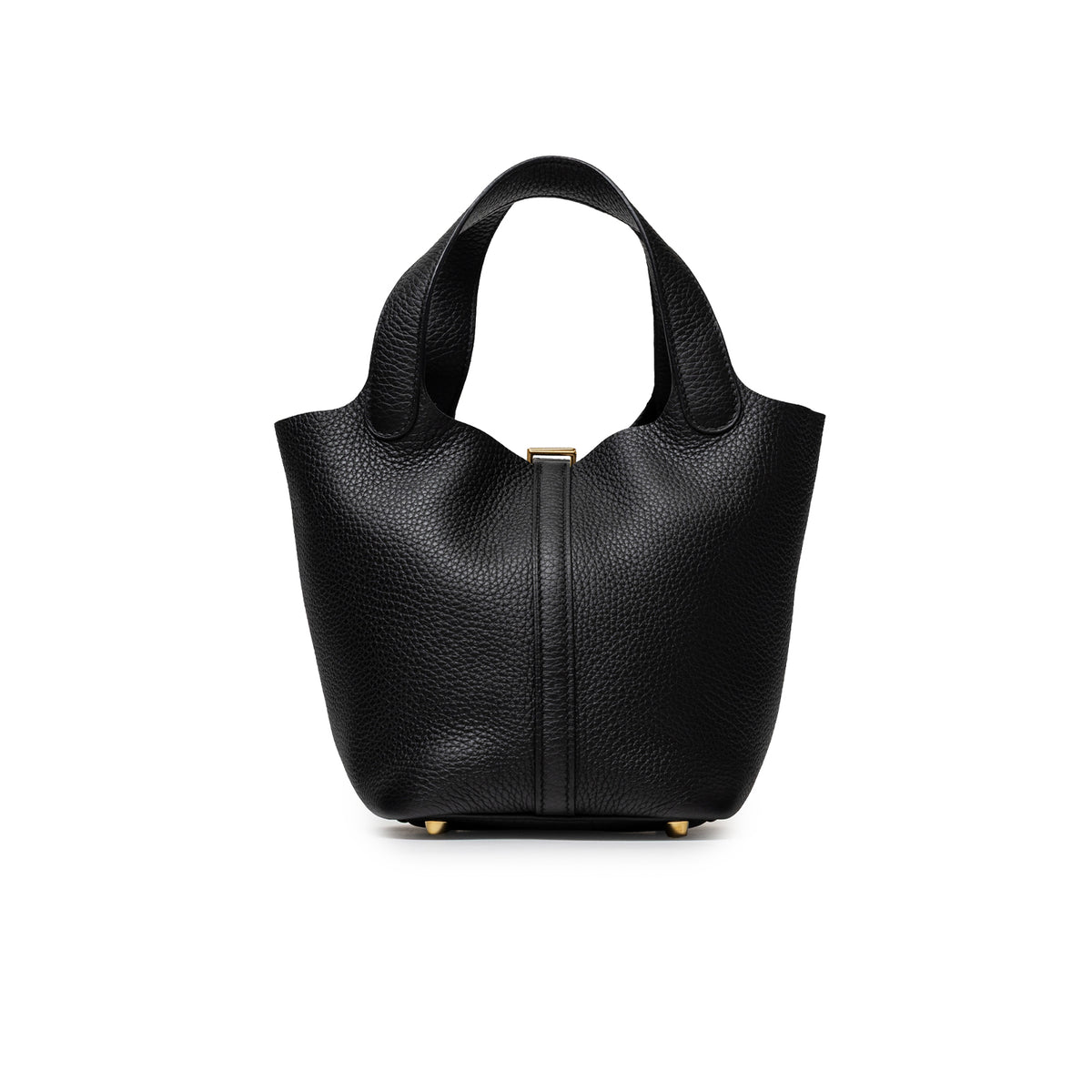Hermès Picotin 18 Black Clemence Gold Hardware back view with leather handles and gold feet
