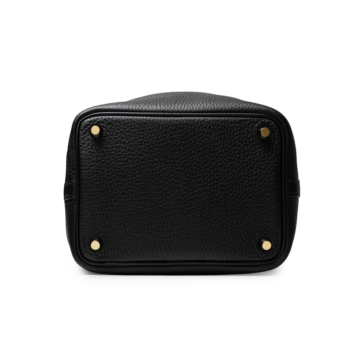Hermès Picotin 18 Black Clemence Gold Hardware bottom view with protective feet