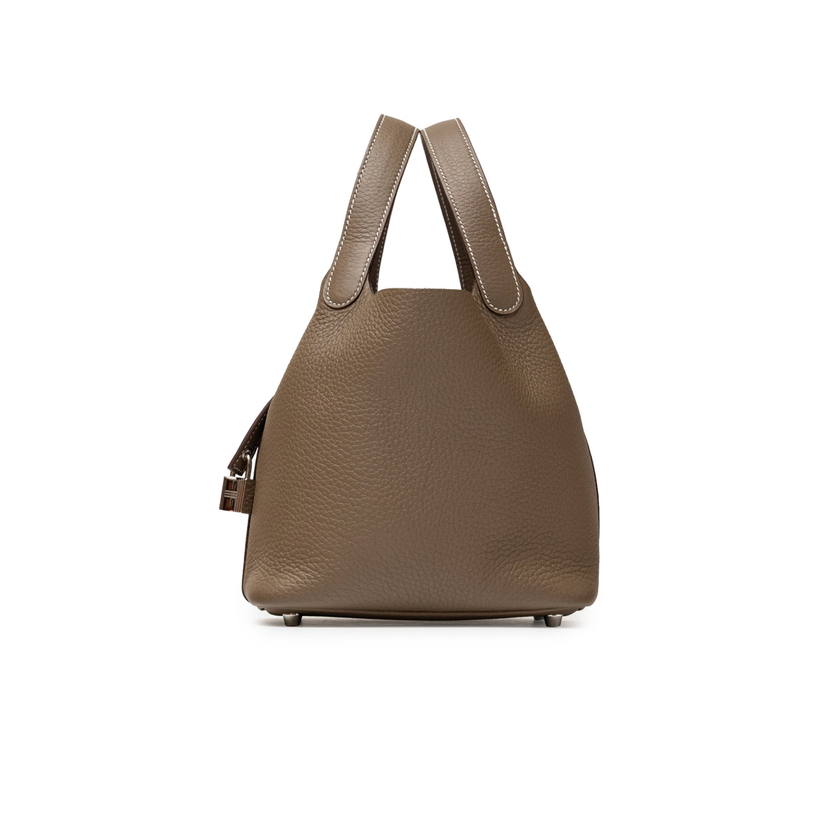 Hermès Picotin 18 Etoupe Clemence Palladium Hardware side view with handles and feet