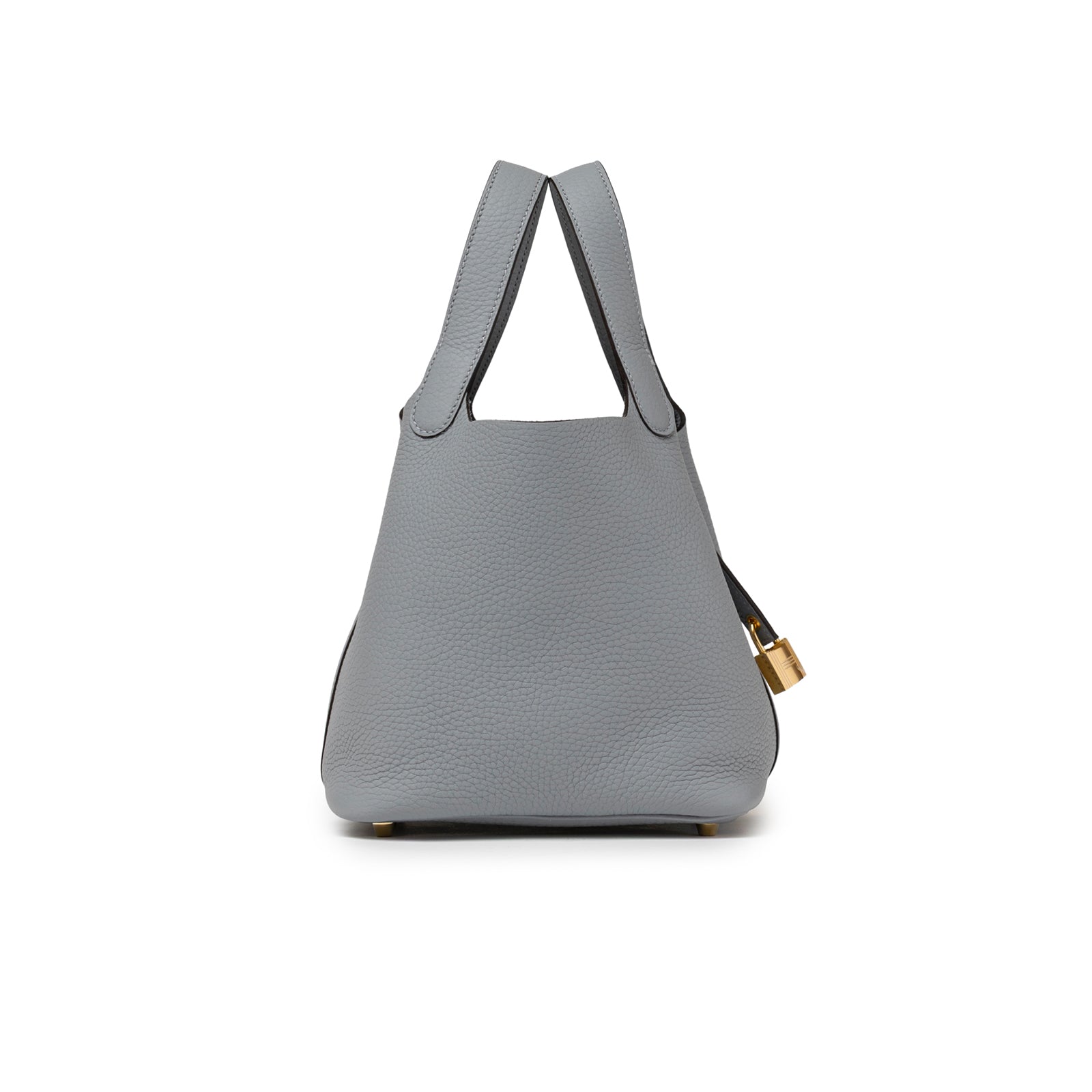 Side view of Hermès Picotin 18 Gris Pantin Clemence Gold Hardware