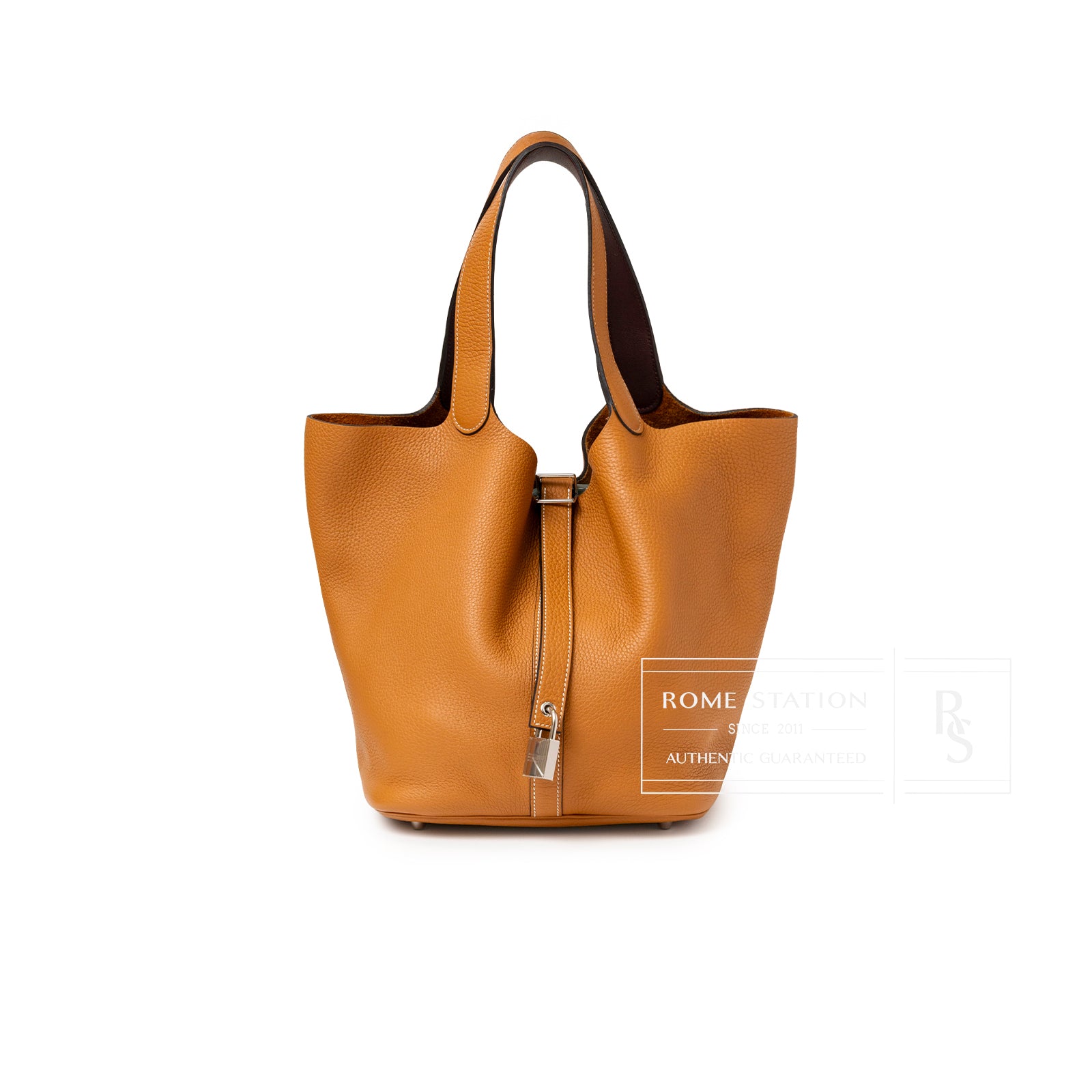 Hermès Picotin 26 Toffee Bordeaux Clemence Palladium Hardware bucket bag with smooth leather and sturdy top handles design