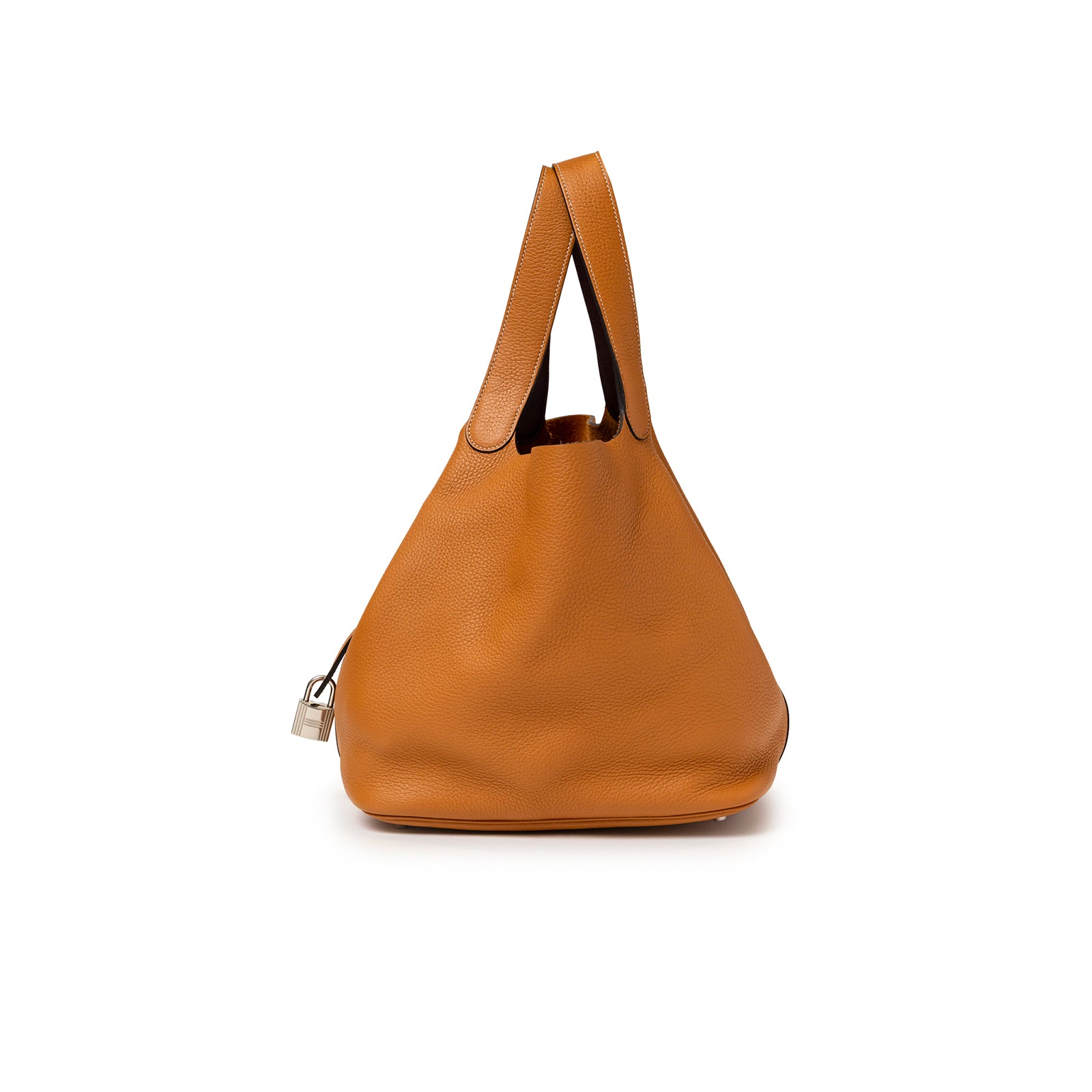Hermès Picotin 26 Toffee Bordeaux Clemence Palladium Hardware in smooth toffee leather with minimalist design and soft handles