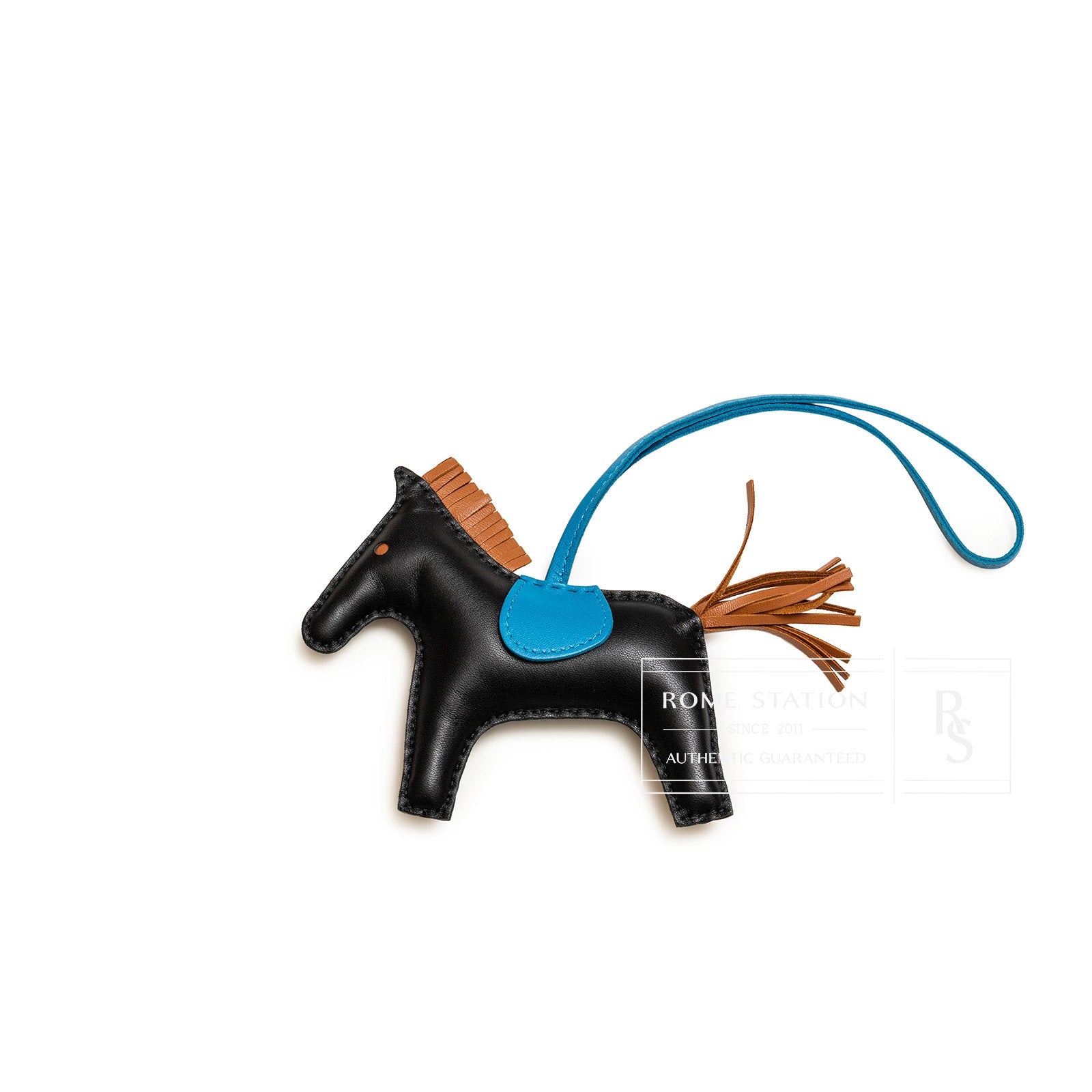 Hermès Rodeo MM Charm Noir Gold Blue Zanzibar Milo Lambskin