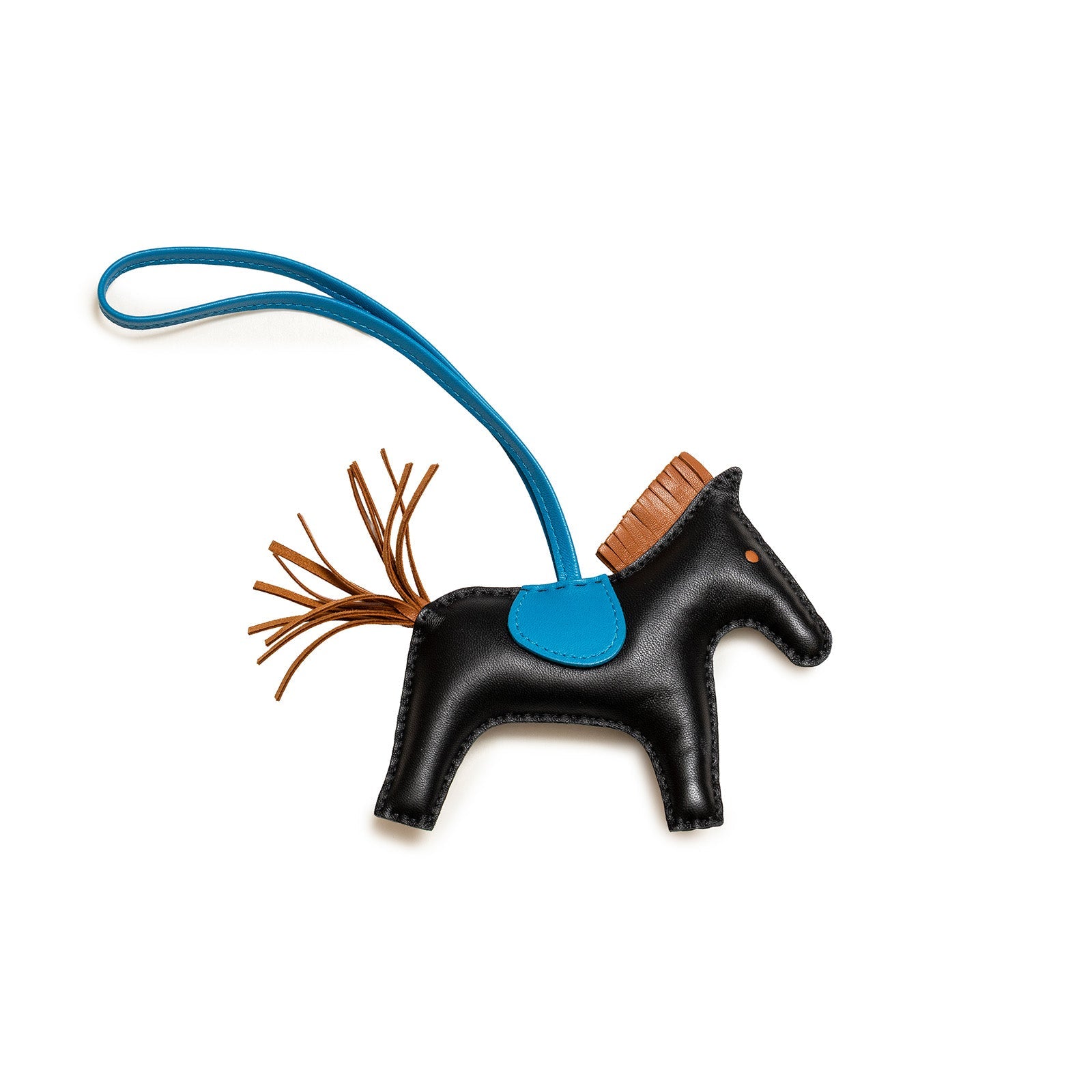Hermès Rodeo MM Charm Noir Gold Blue Zanzibar Milo Lambskin