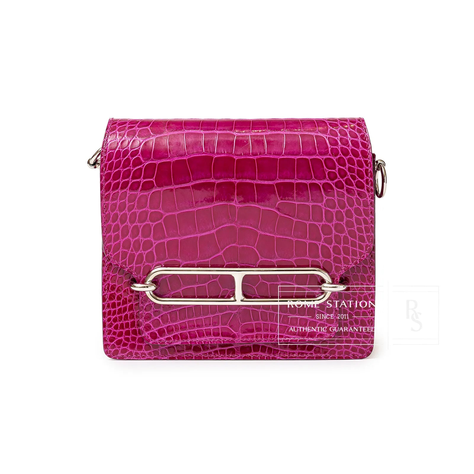 Hermès Sac Mini Roulis Rose Sheherazade Shiny Alligator Palladium Hardware