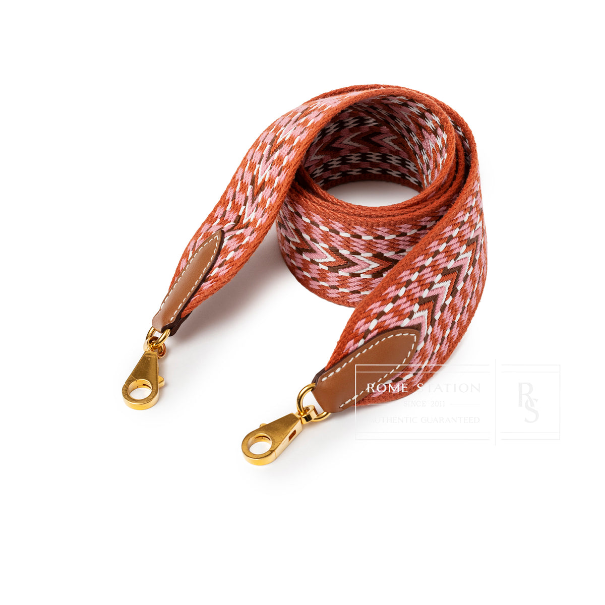 Hermès Sangle Allegro 50 mm Bag Strap Rose Confetti Blanc Gold Hardware coiled with gold clips