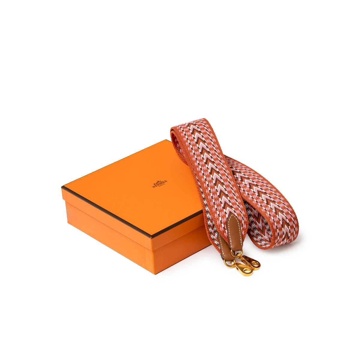Hermès Sangle Allegro 50 mm Bag Strap Rose Confetti Blanc Gold Hardware with orange box