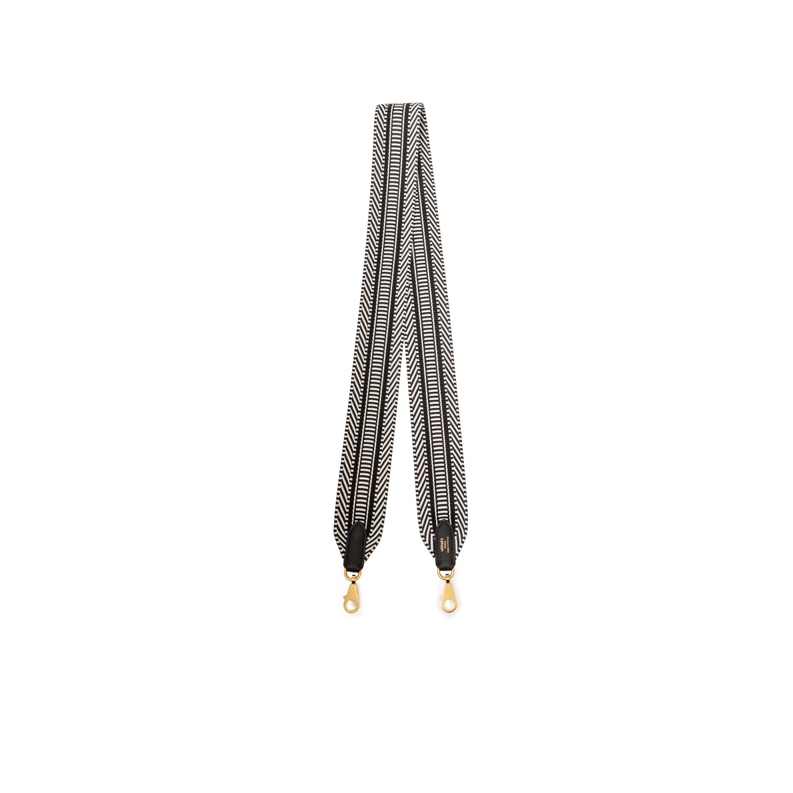 Hermès Sangle Cavale 50 mm Bag Strap Black & White Gold Hardware