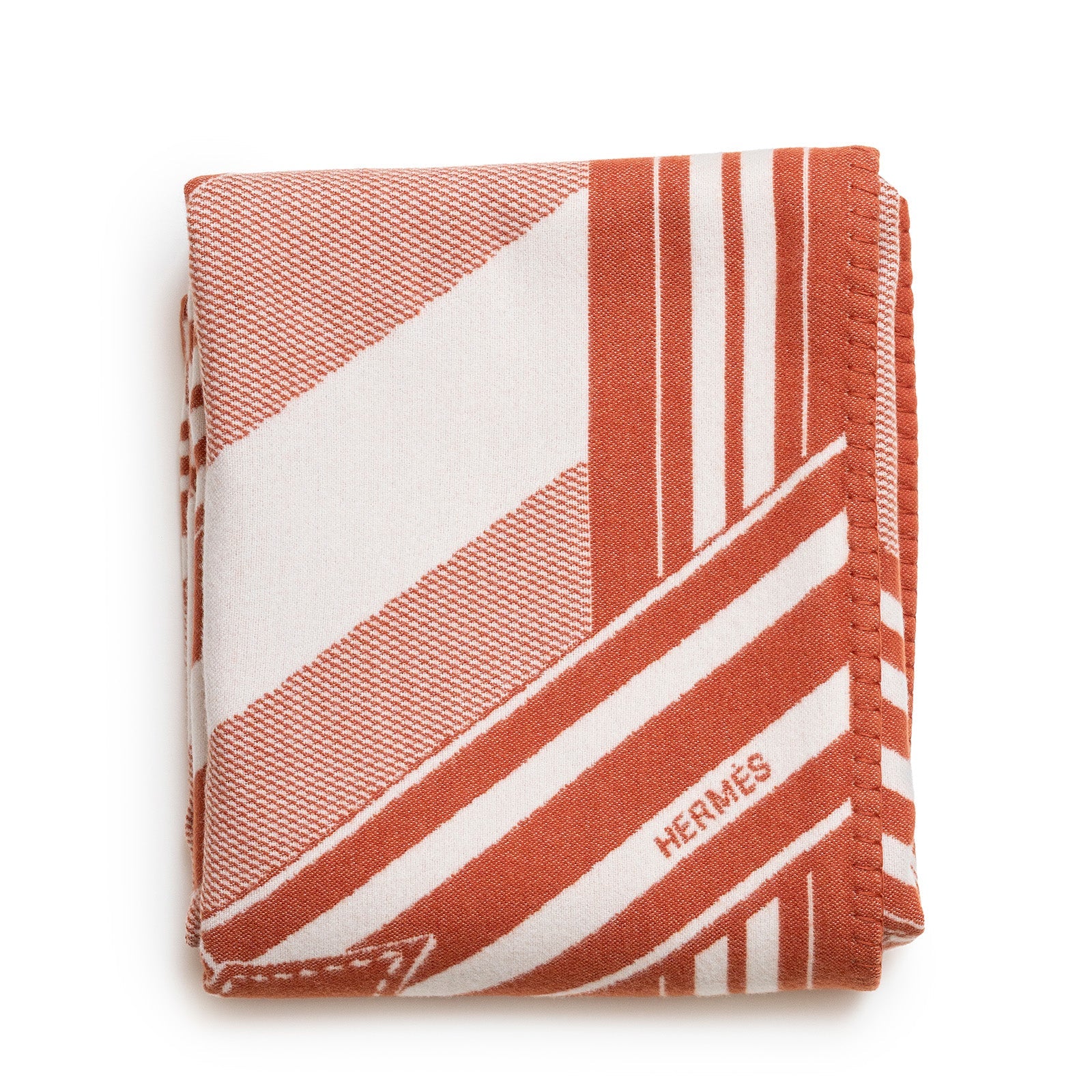 Hermès Sangles en Zig Zag Laine Cream/Rose Throw Blanket and Pillow Set