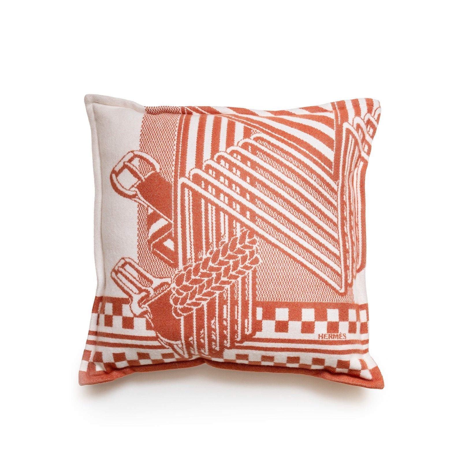 Hermès Sangles en Zig Zag Laine Cream/Rose Throw Blanket and Pillow Set
