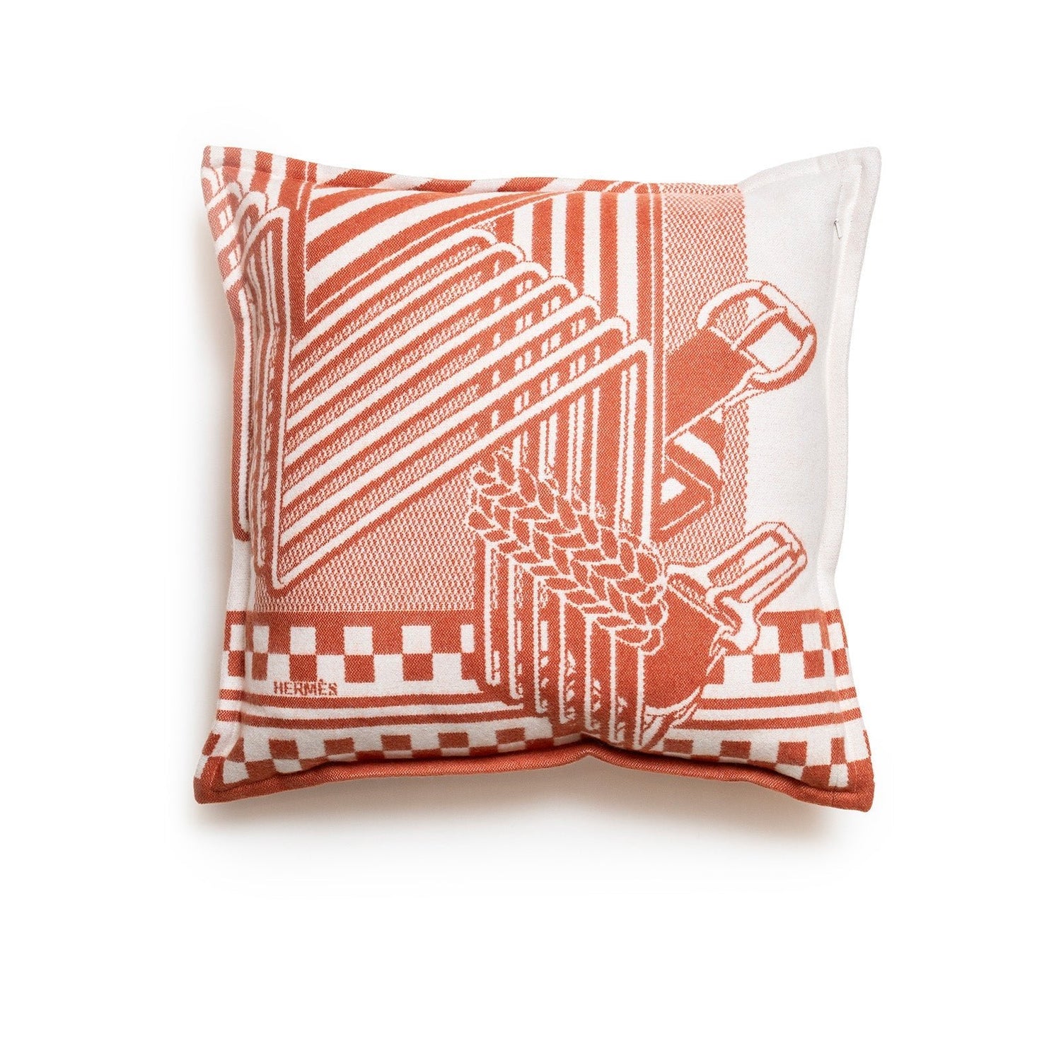 Hermès Sangles en Zig Zag Pillow Laine Cream/Rose 50cm