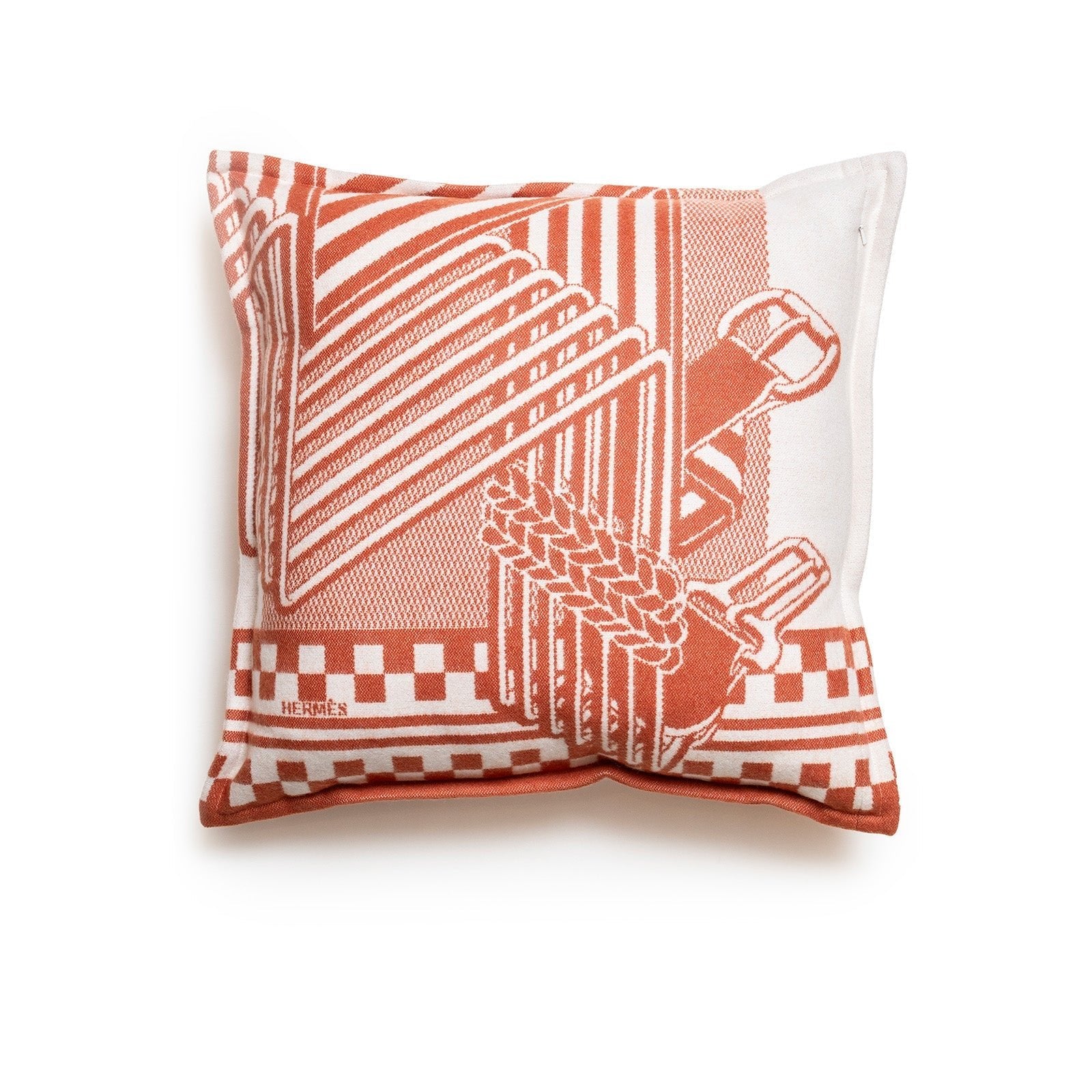 Hermès Sangles en Zig Zag Pillow Laine Cream/Rose 50cm