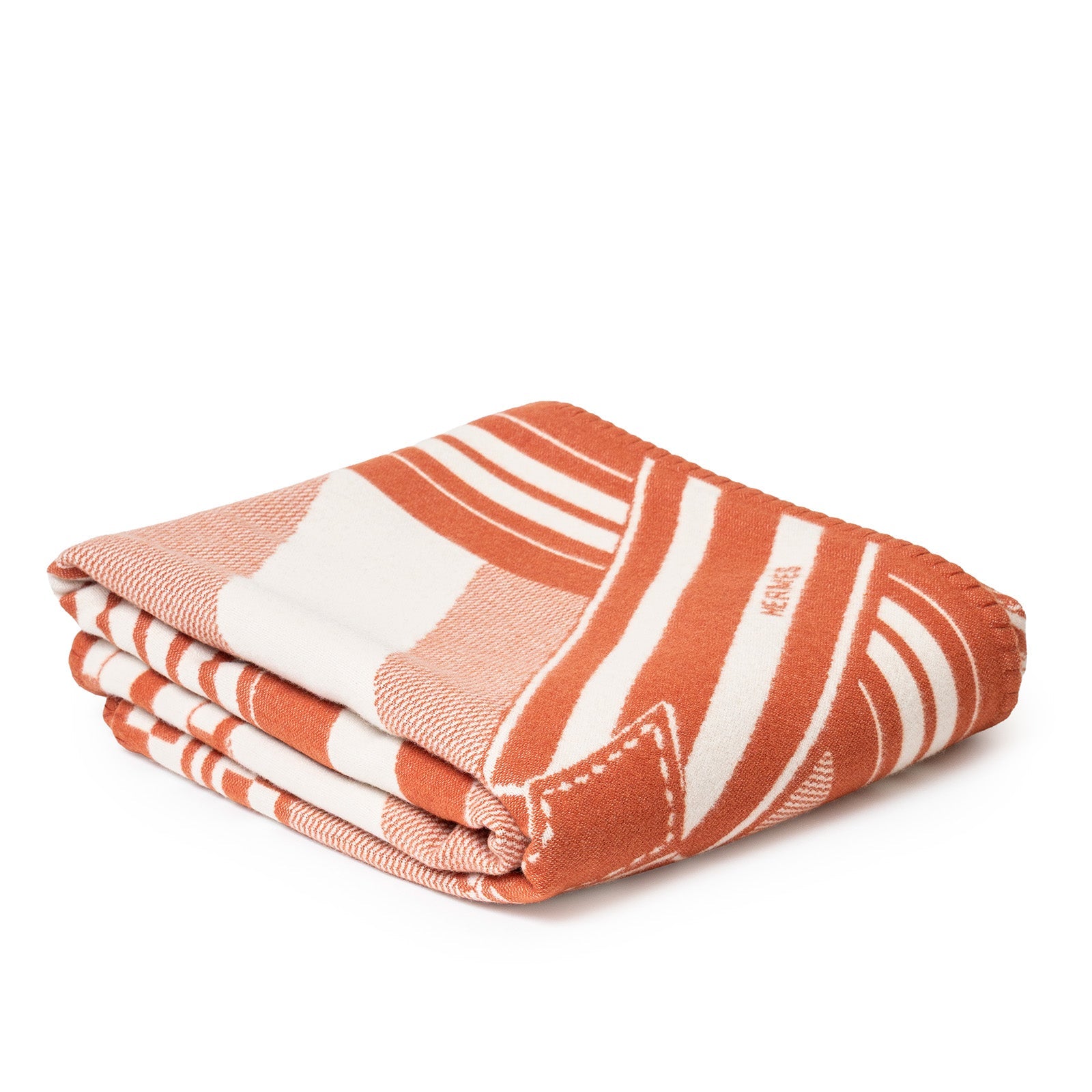 Hermès Sangles en Zig Zag Laine Cream/Rose Throw Blanket and Pillow Set