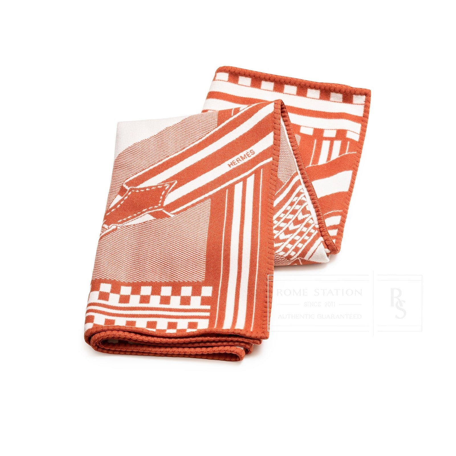 Hermès Sangles en Zig Zag Throw Blanket Laine Cream/Rose