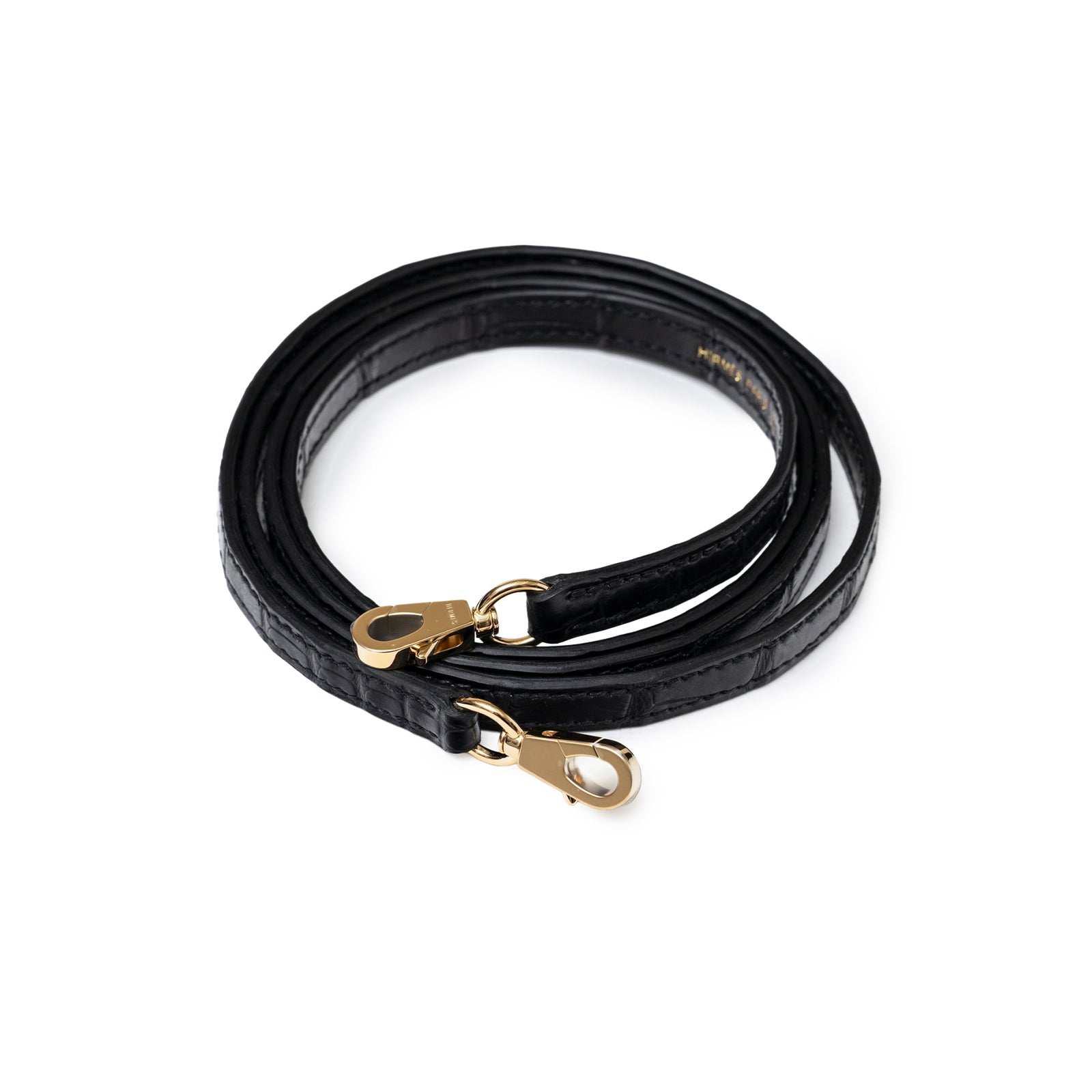 Hermès Special Order HSS Horseshoe Mini Kelly II Black Blue Matte Alligator Permabrass Hardware strap close-up with gold clasp details