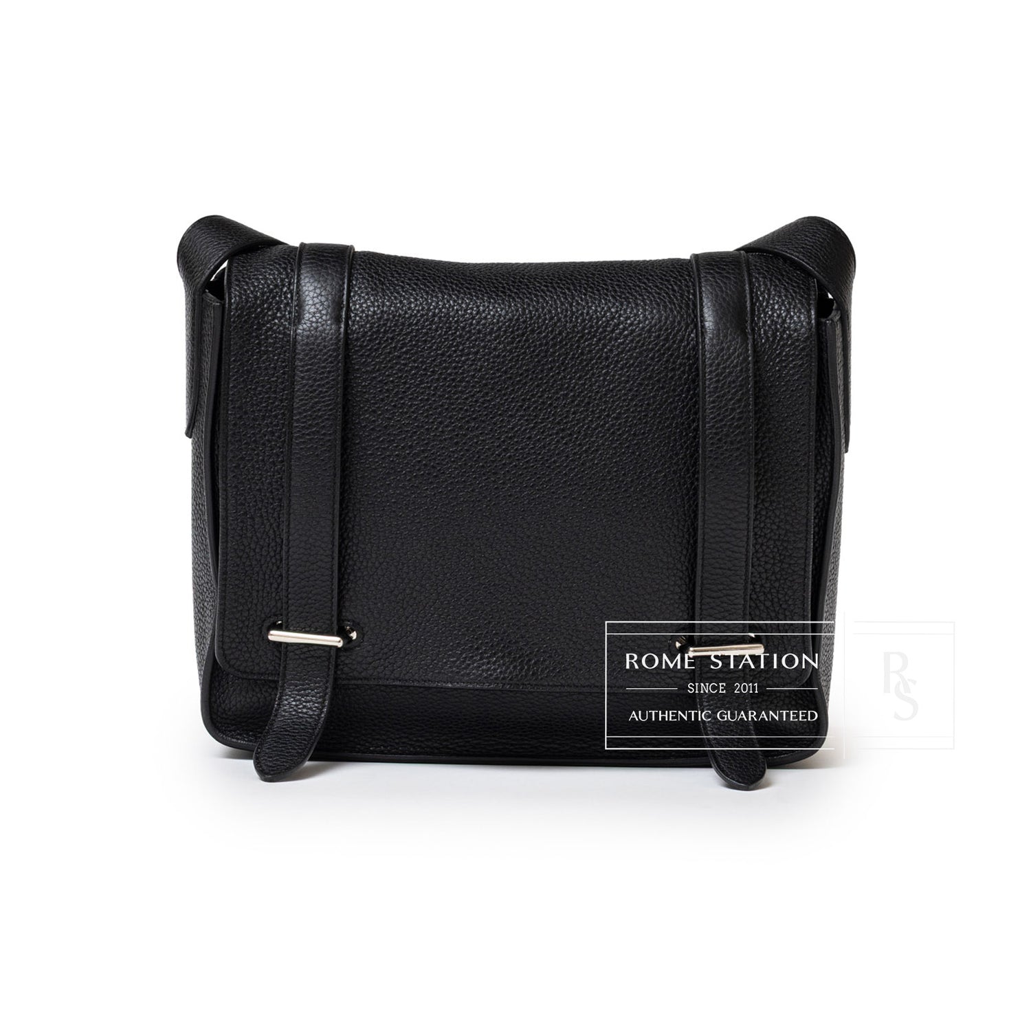 Hermès Steve Caporal Messenger 28 Black Clemence Palladium Hardware - Front