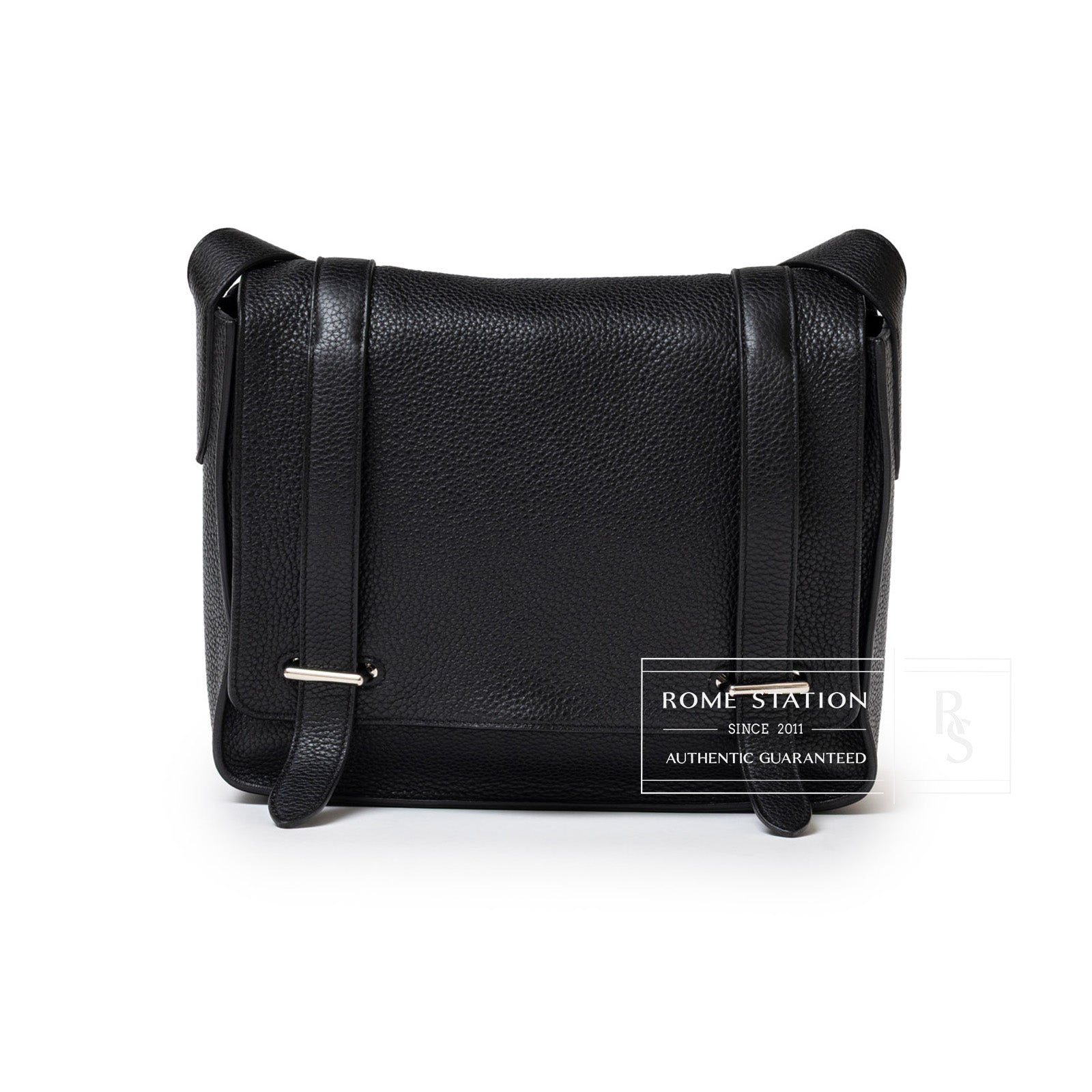 Hermès Steve Caporal Messenger 28 Black Clemence Palladium Hardware - Front