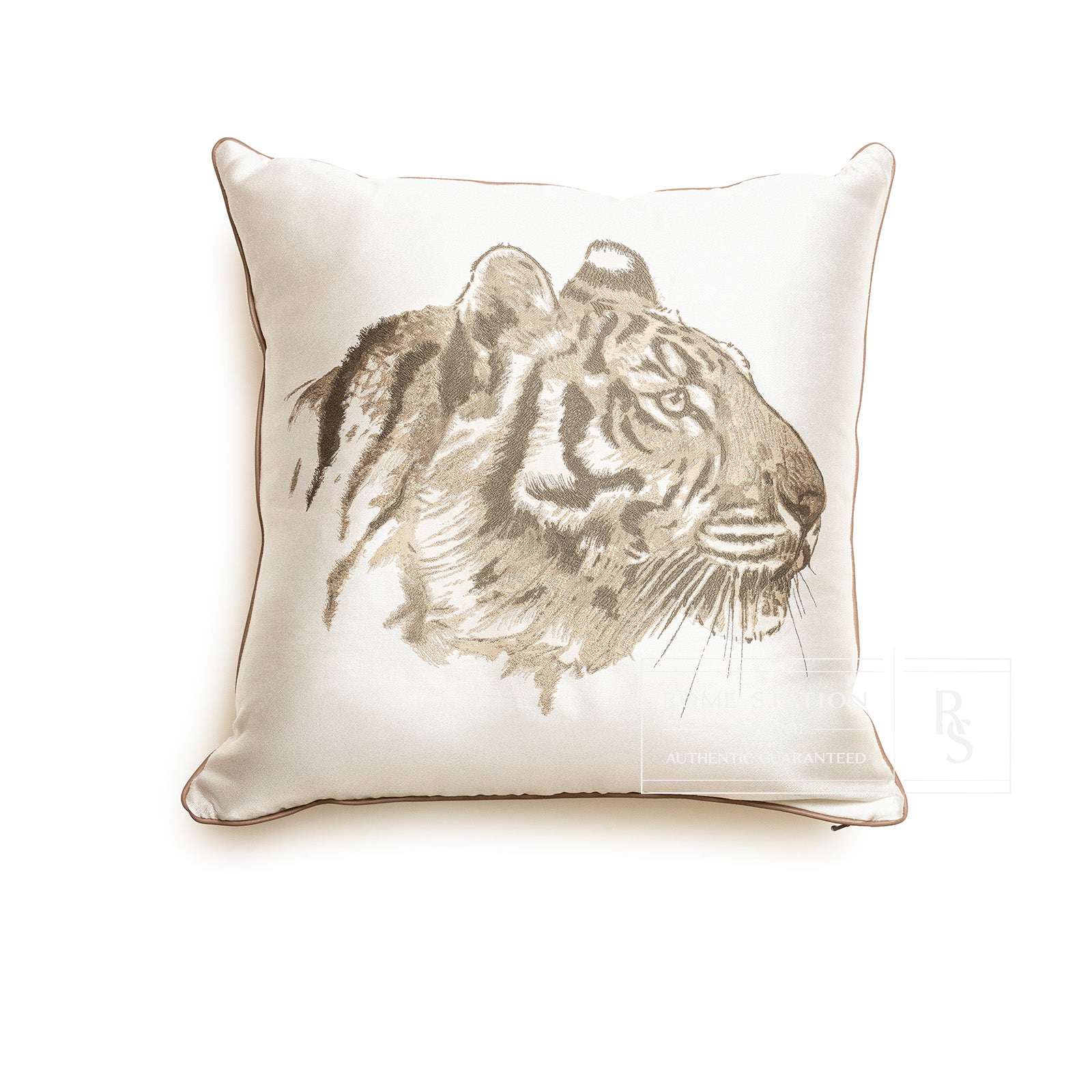 Hermès Tiger Pillow Cotton Silk/Swift Ivory Palladium Hardware 50cm