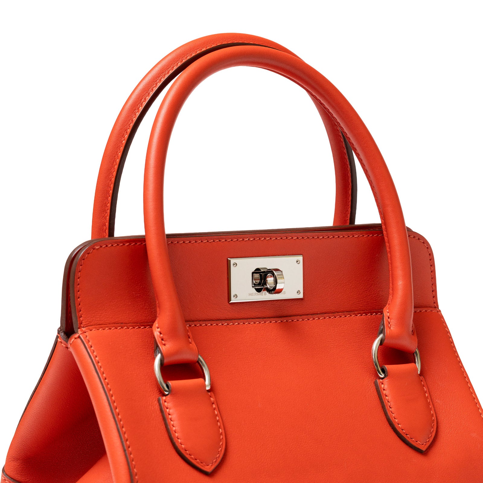 Hermès Tool Box 20 Rouge Swift Palladium Hardware - Close Up