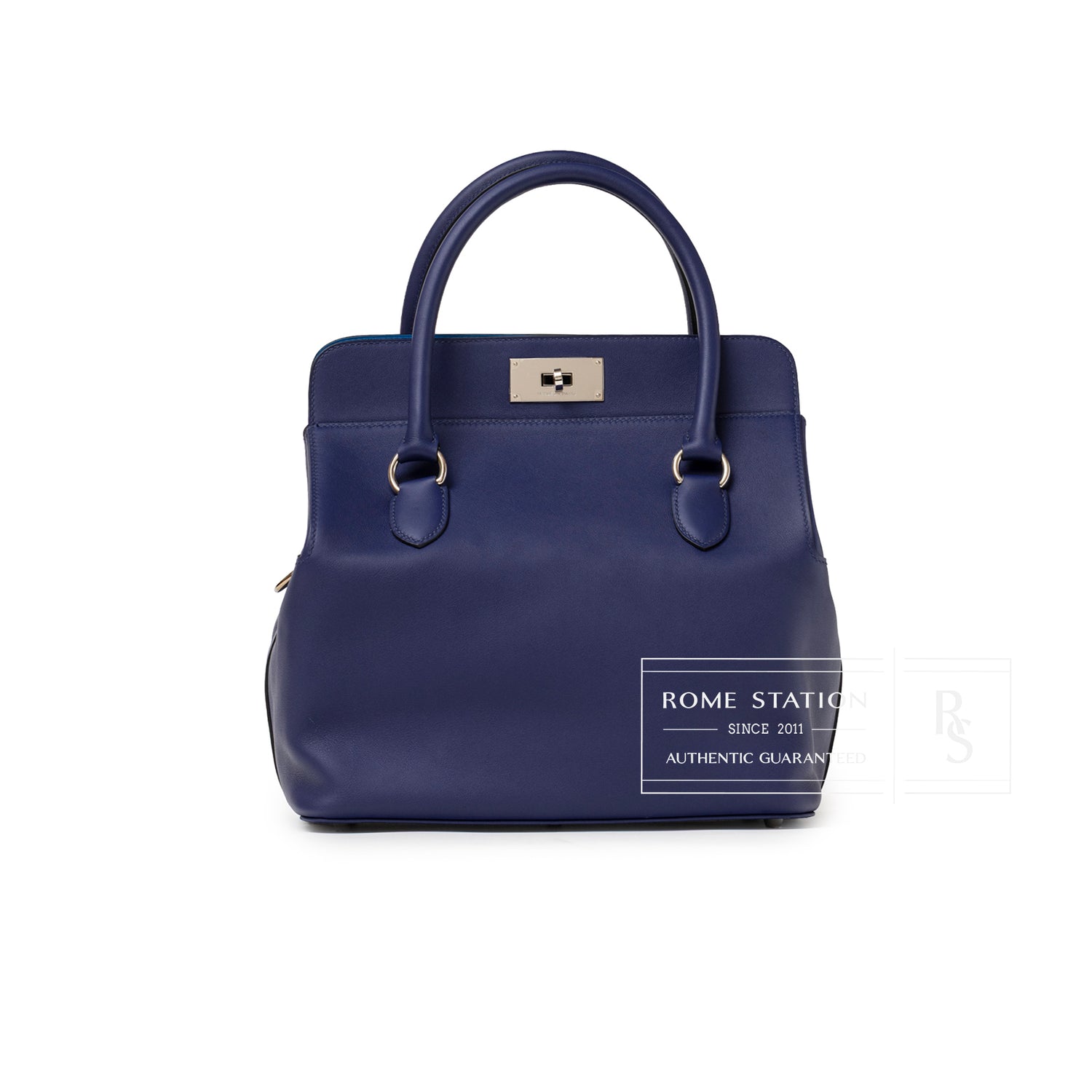 Hermès Tool Box 26 Blue Encre Blue Zellige Swift Palladium Hardware front view