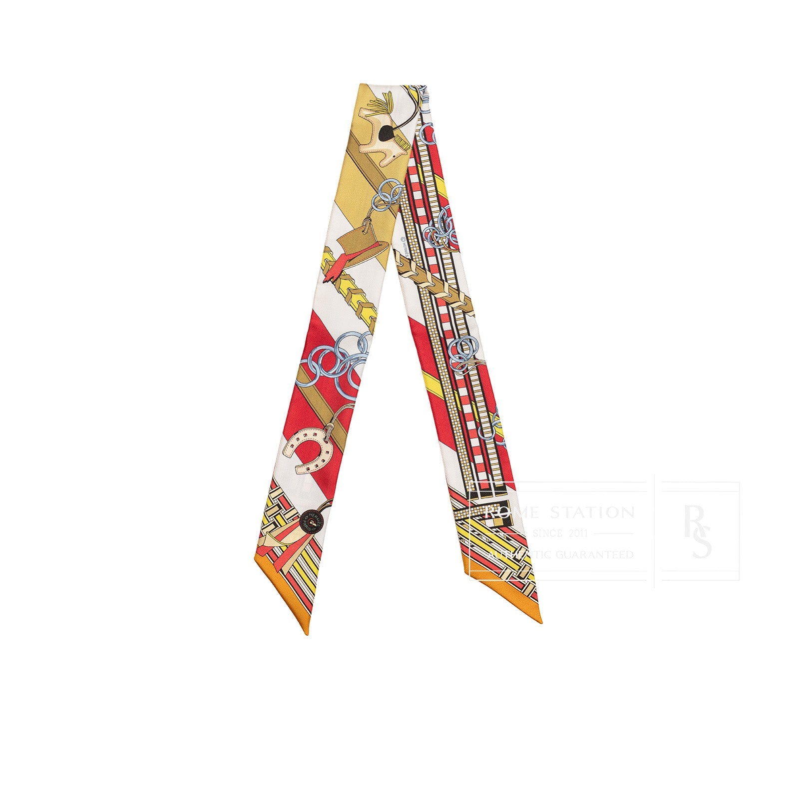 Hermès Twilly Brides et Gris FC in Rouge / Blanc / Mordoré Silk