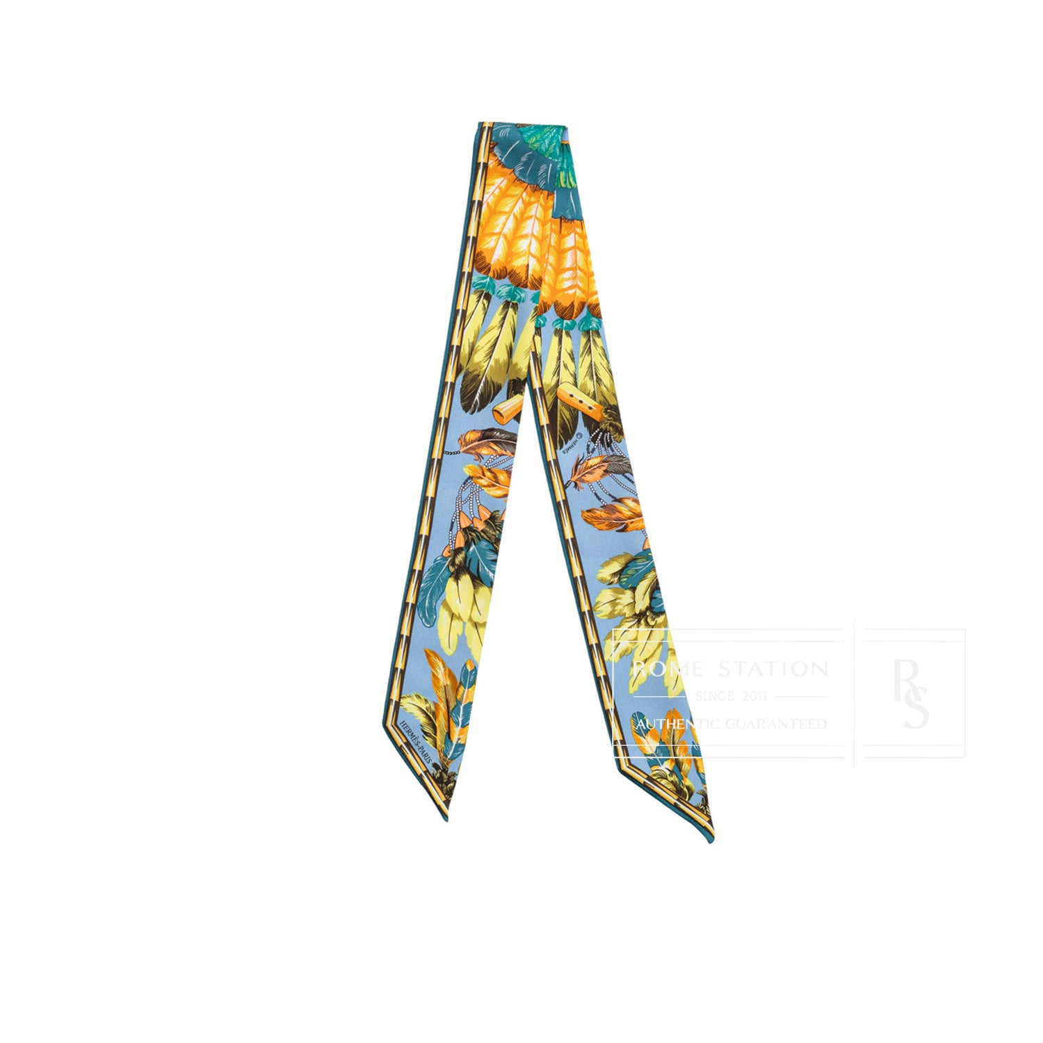 Hermès Twilly Dance Pacific Blue/Jaune/Gold - Front