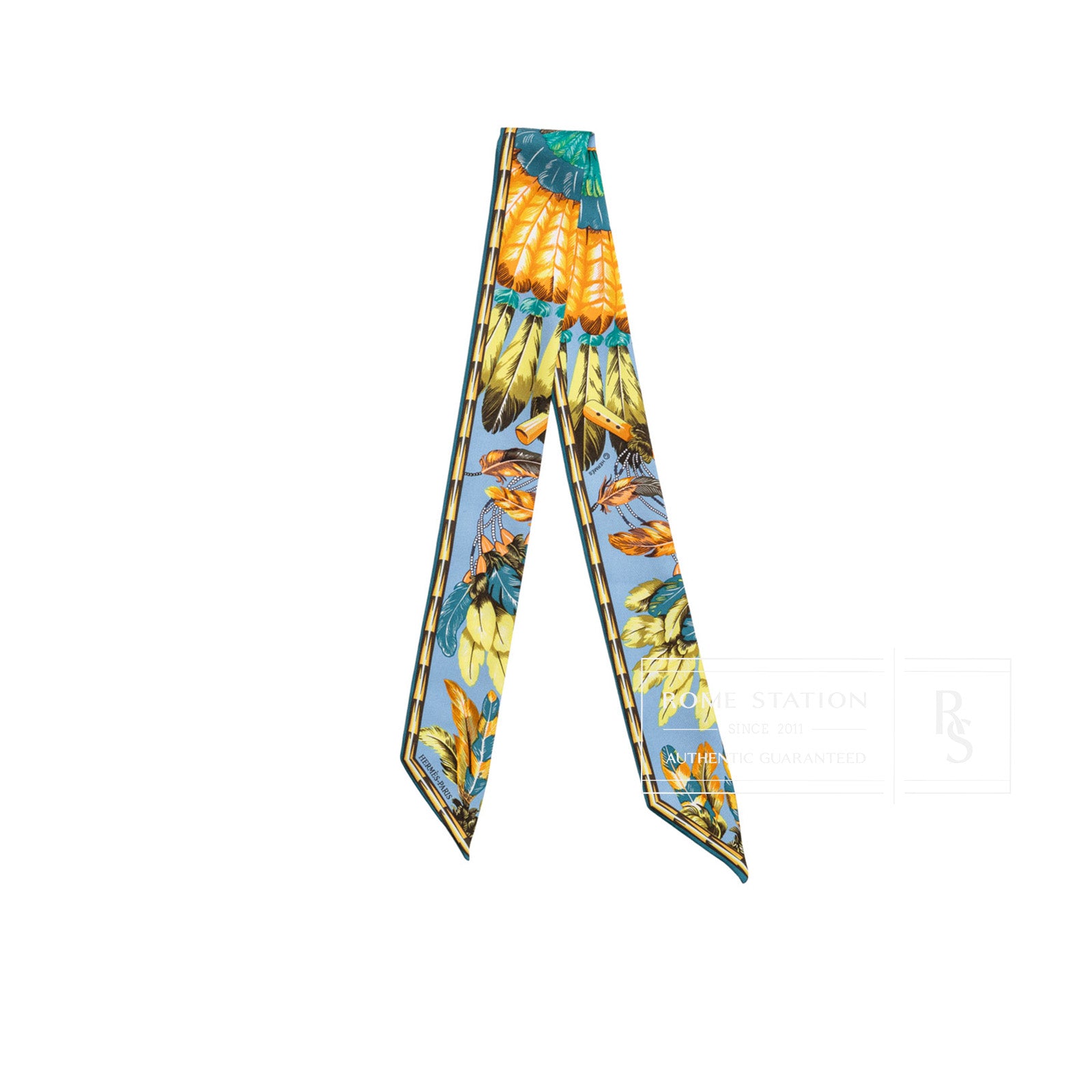 Hermès Twilly Dance Pacific Blue/Jaune/Gold - Front