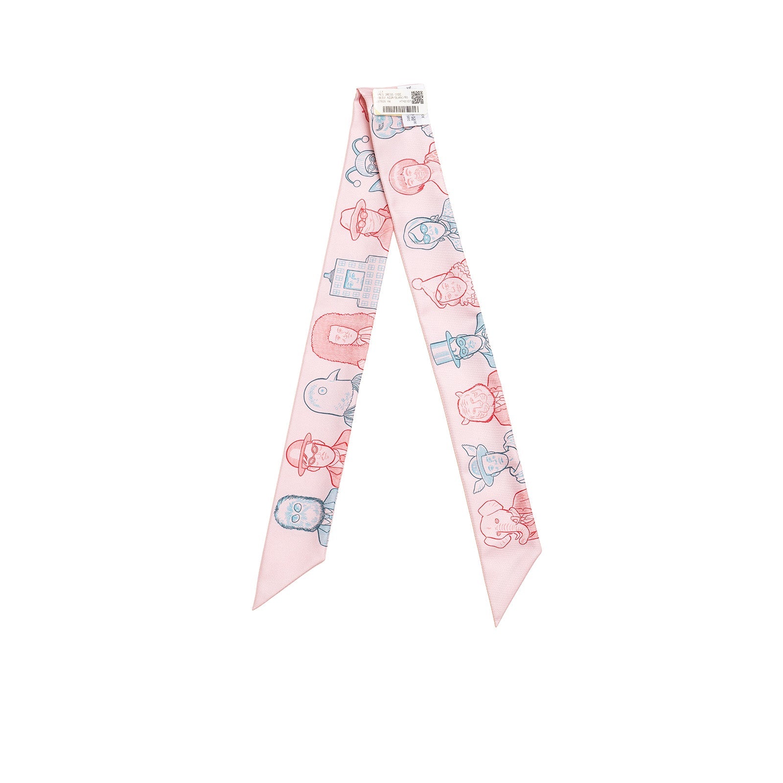 HERMES ツイリー　Twilly ROUGE/ROSE VIF/BLEU Hermès Twilly in Dress Code / Rose Pale / Blue / Rouge Silk Scarf