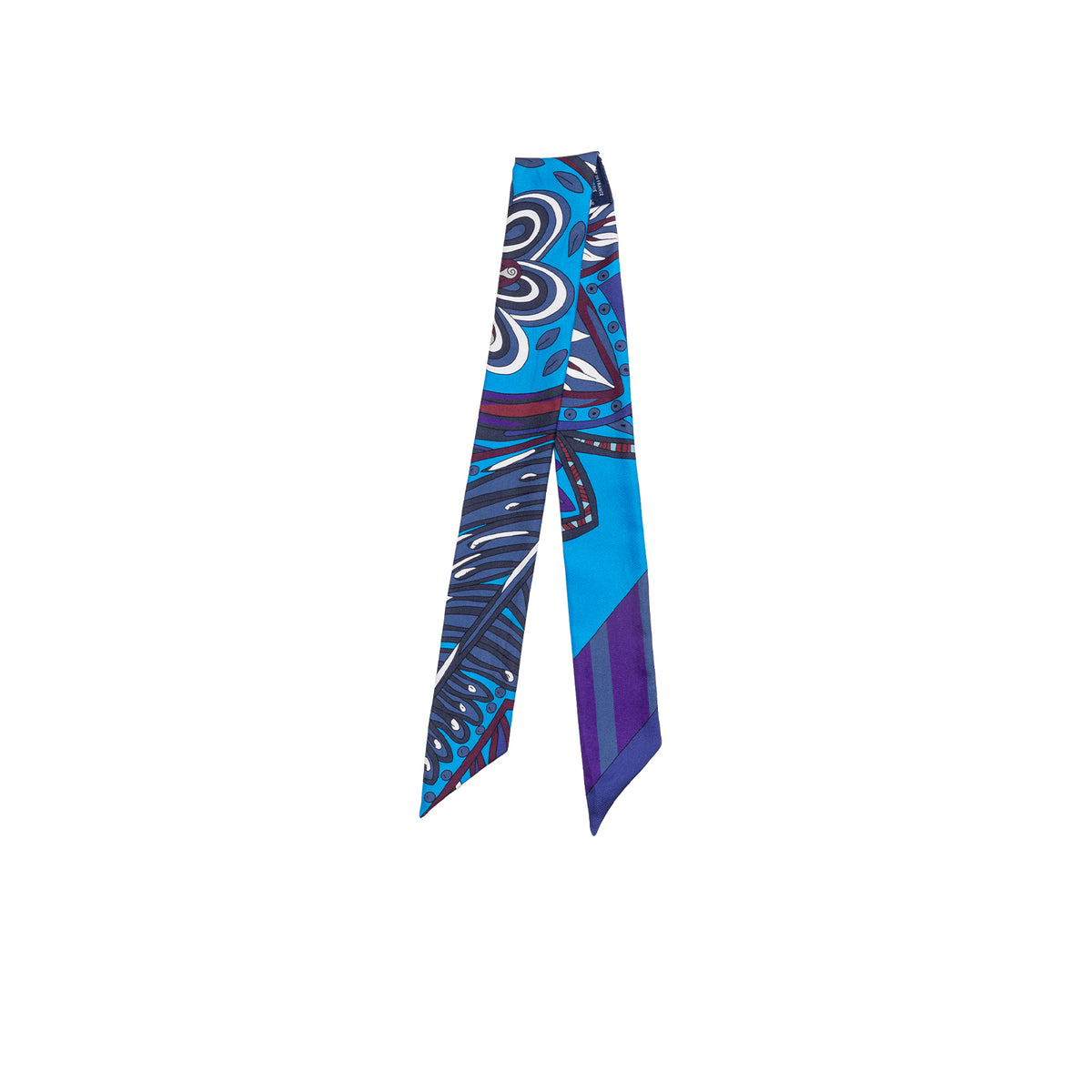 Hermès Twilly Le Jardin de la Maharani Blue Cobalt Burgundy White blue patterned scarf