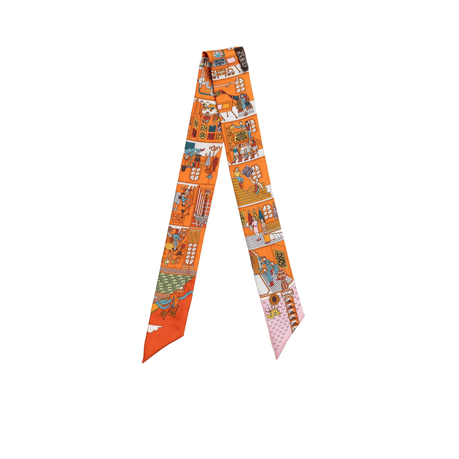 Hermès Twilly “Maison des Carrés” in Orange, Pink & Multicolor