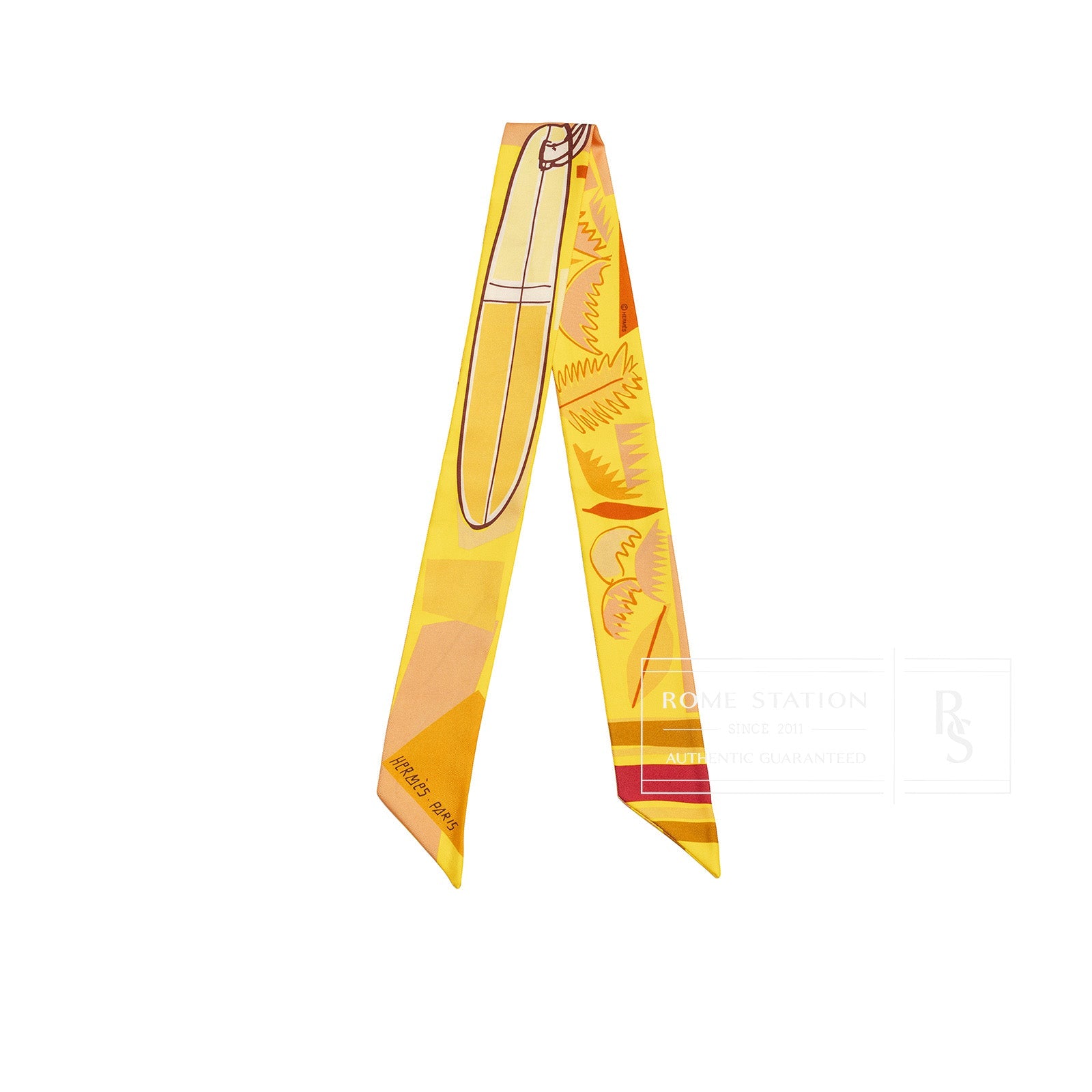 Hermès Twilly Silk Sea Surf and Fun Jaune/Vif/ Abricot Soleil