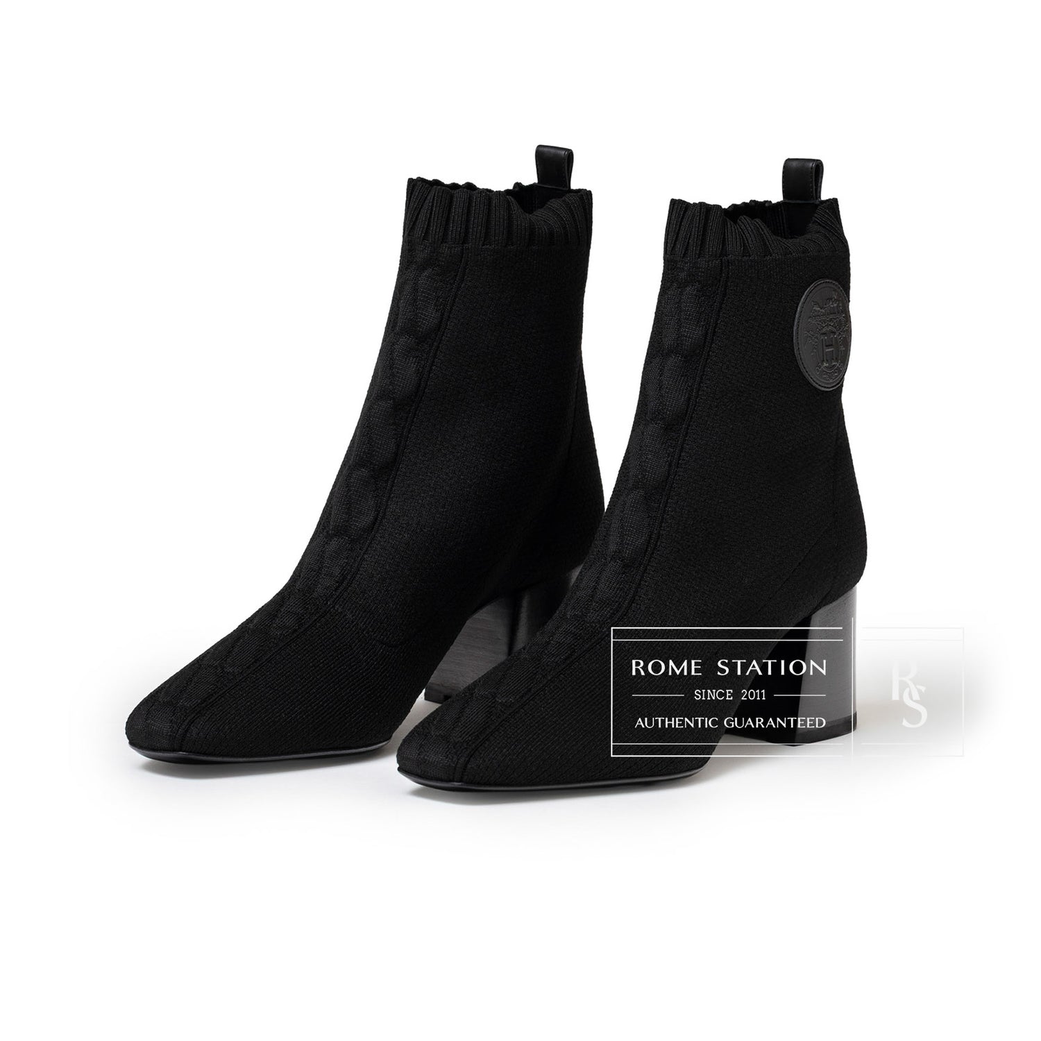 Hermès Volver 60 Ankle Boots Black Knit/Calf 36.5 -Side Right