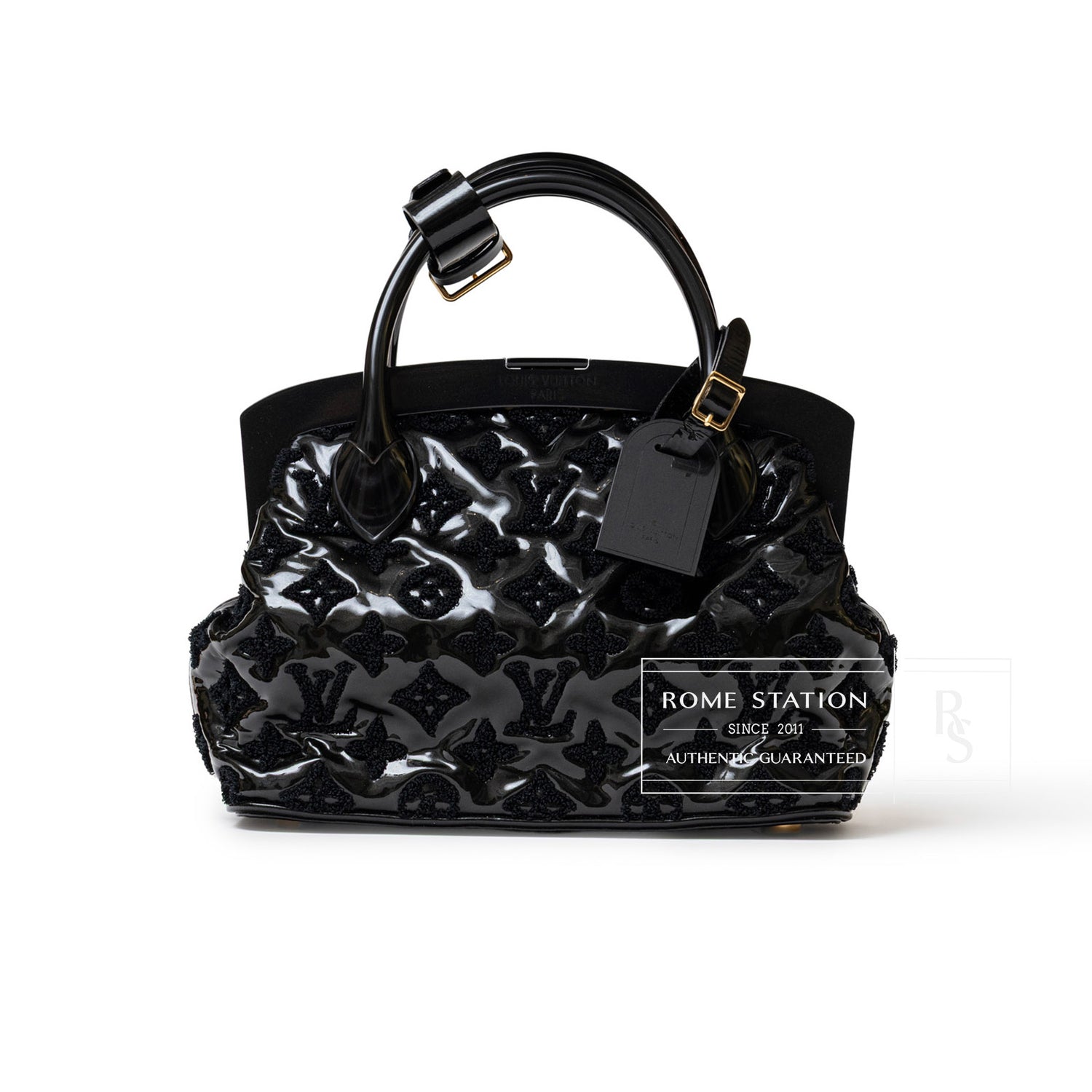 Louis Vuitton Fascination Lockit BB Black Patent Lambskin Gold Hardware - Front