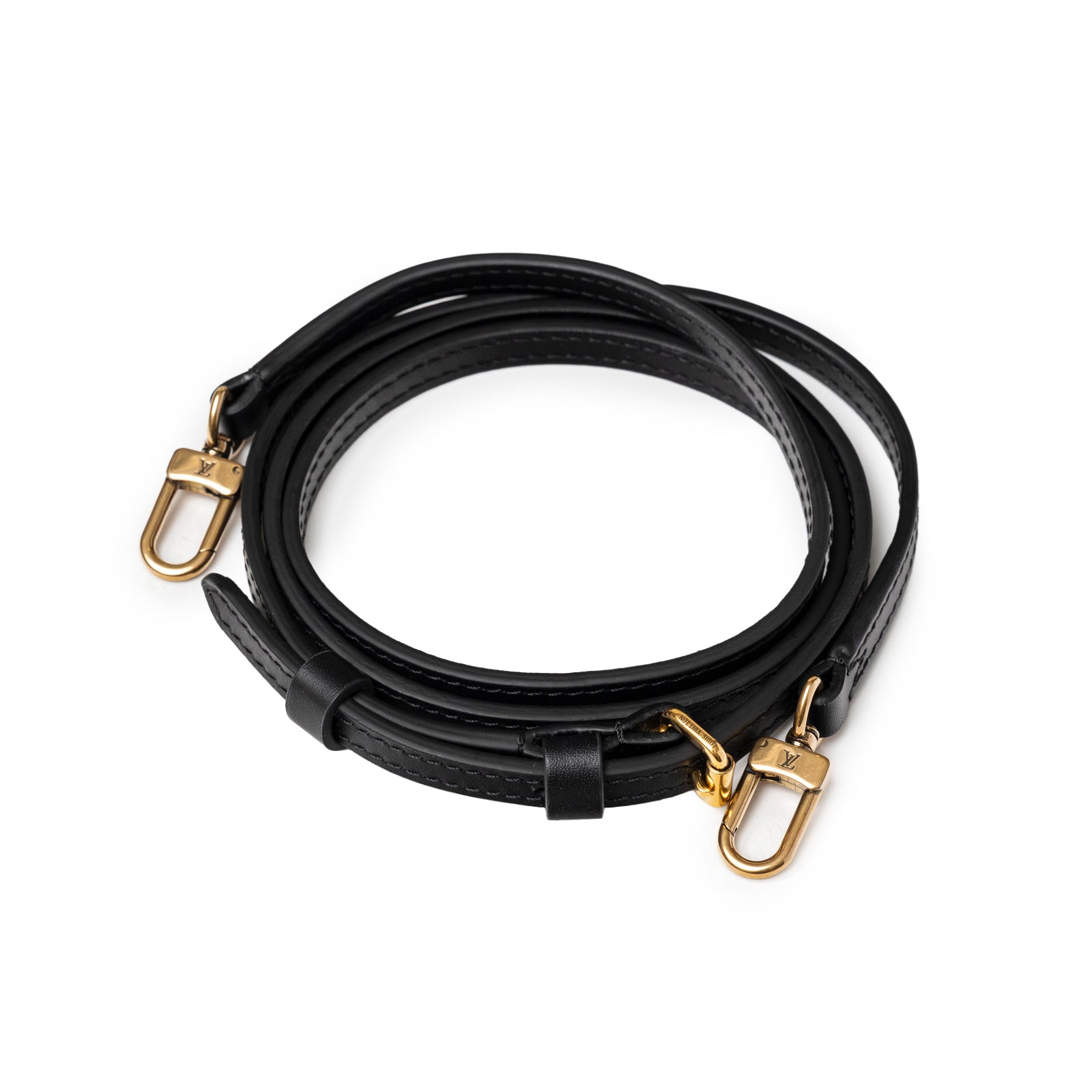 Detachable black leather strap with gold hardware clasps for Louis Vuitton Petite Malle Black Shiny Niloticus Gold Hardware handbag