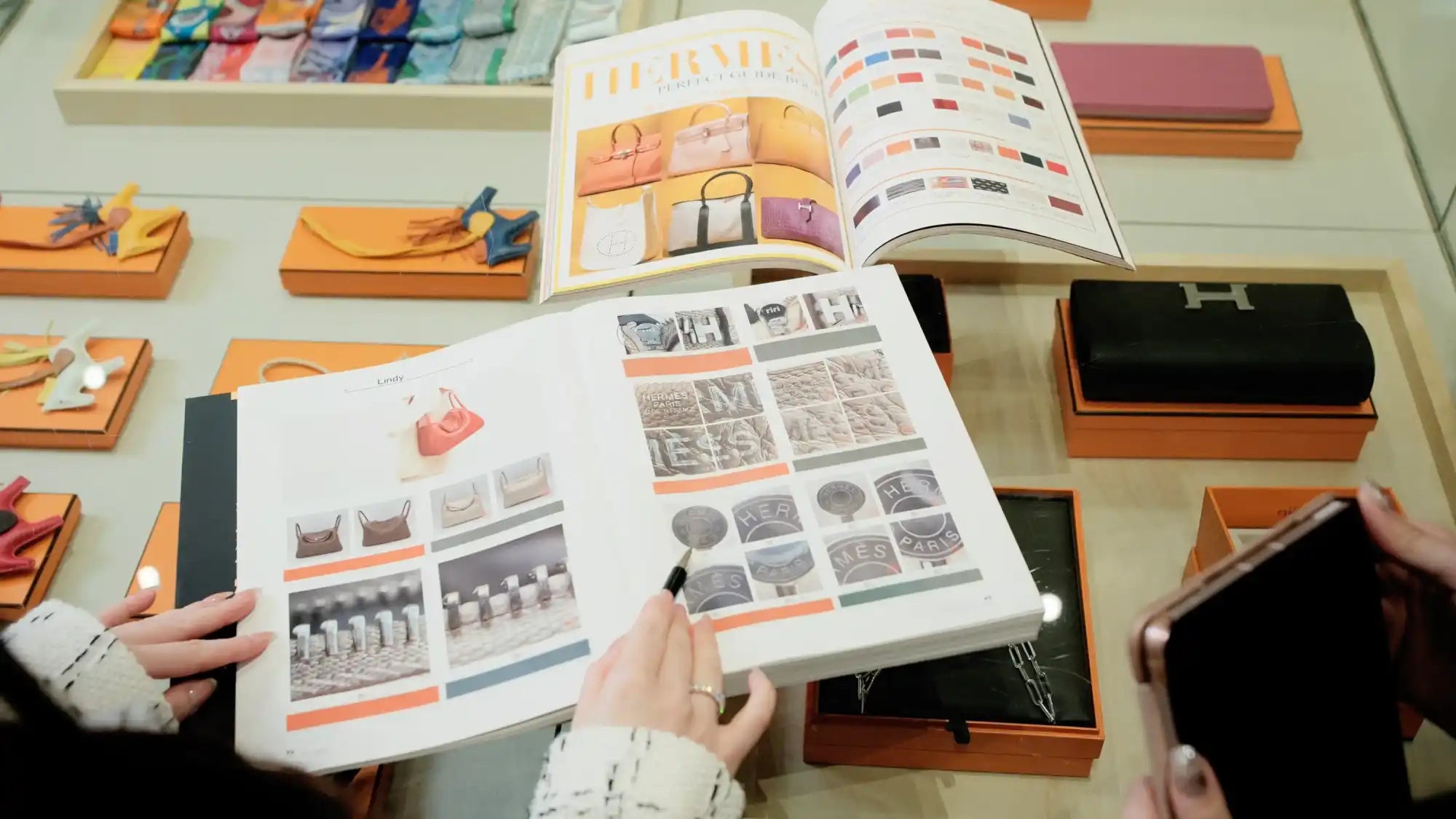 Open catalog of handbags.