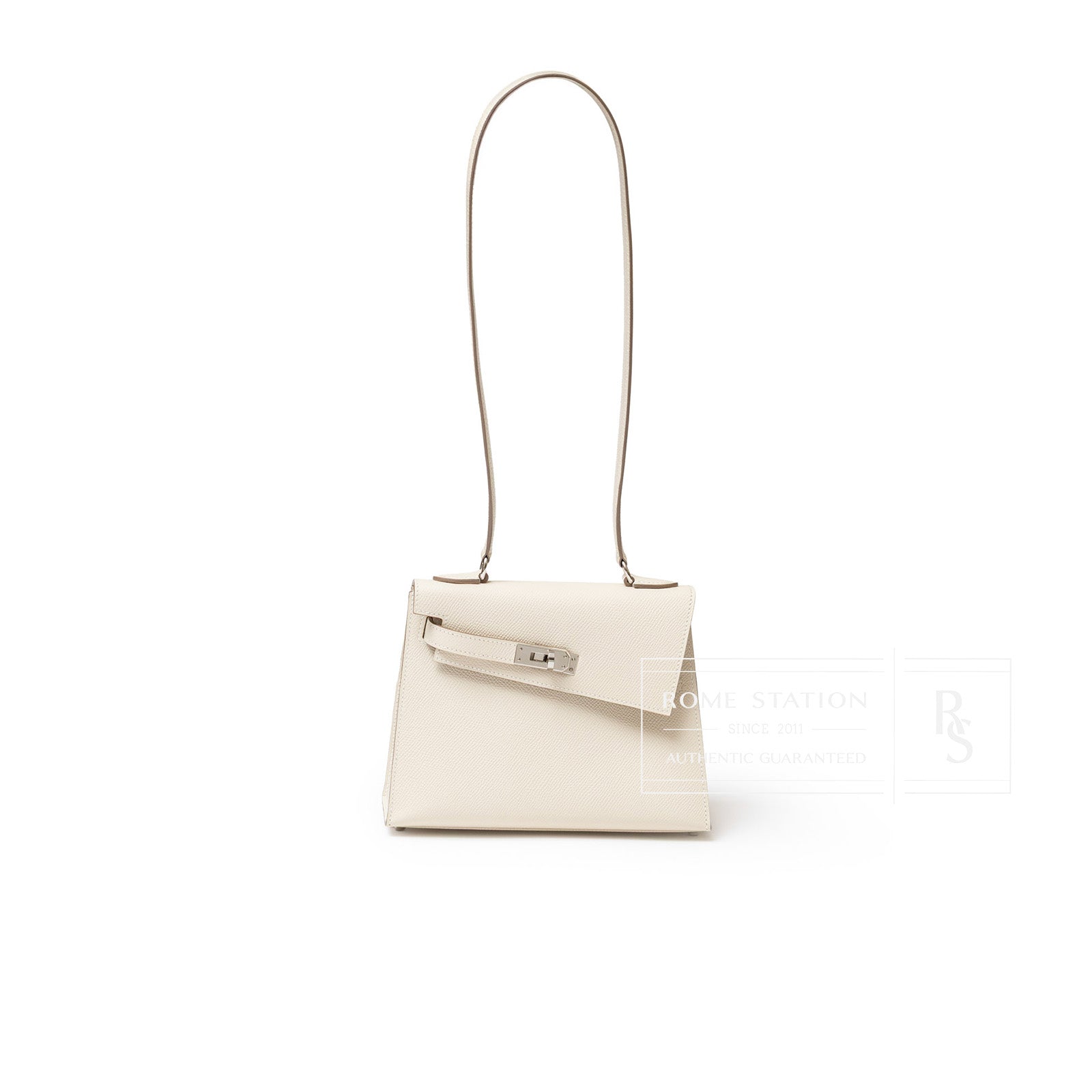 Hermès Kelly Desordre 20 Sellier Craie Epsom Palladium Hardware - Front