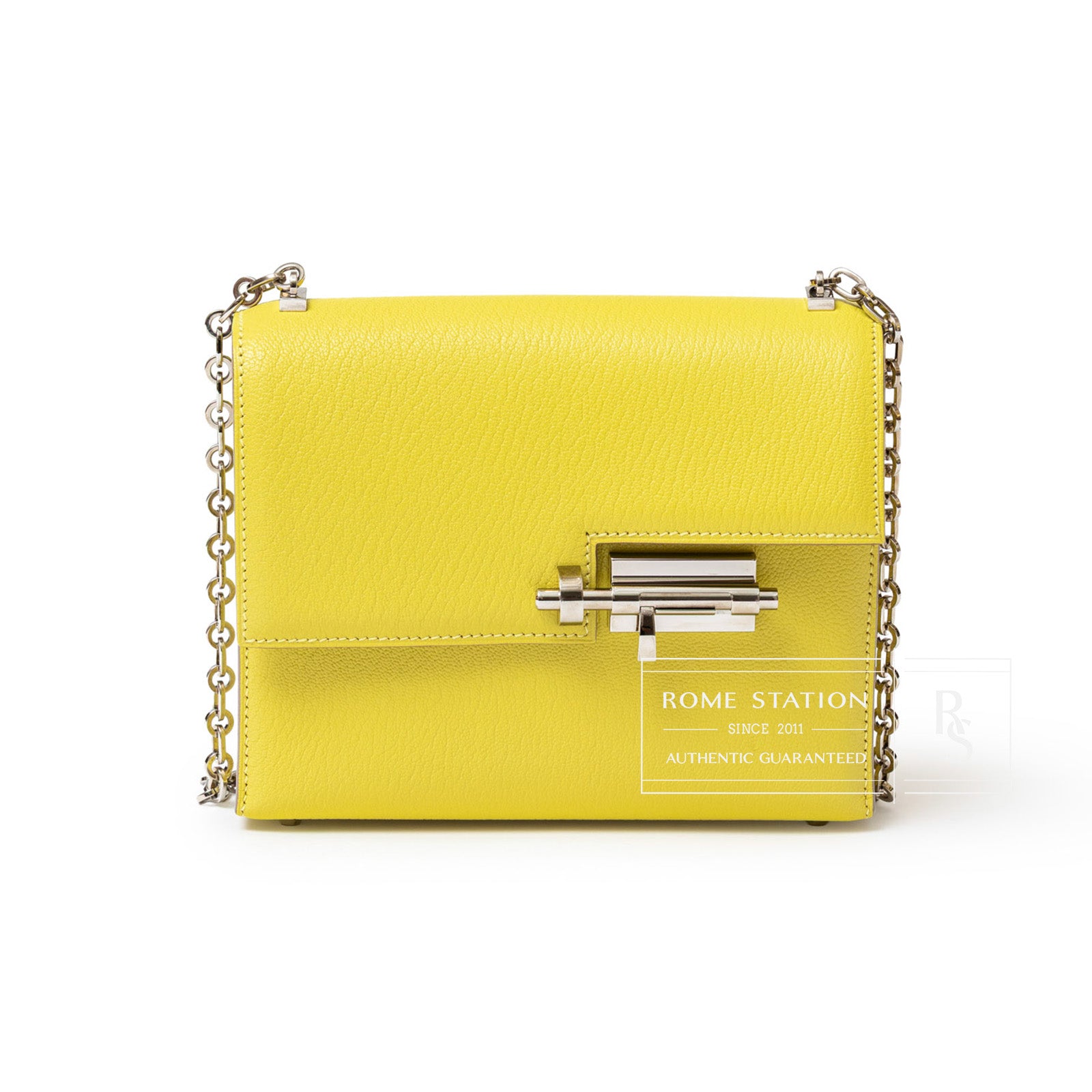 Hermès Mini Verrou Chaine Bag Lime Chevre Mysore Palladium Hardware - Front