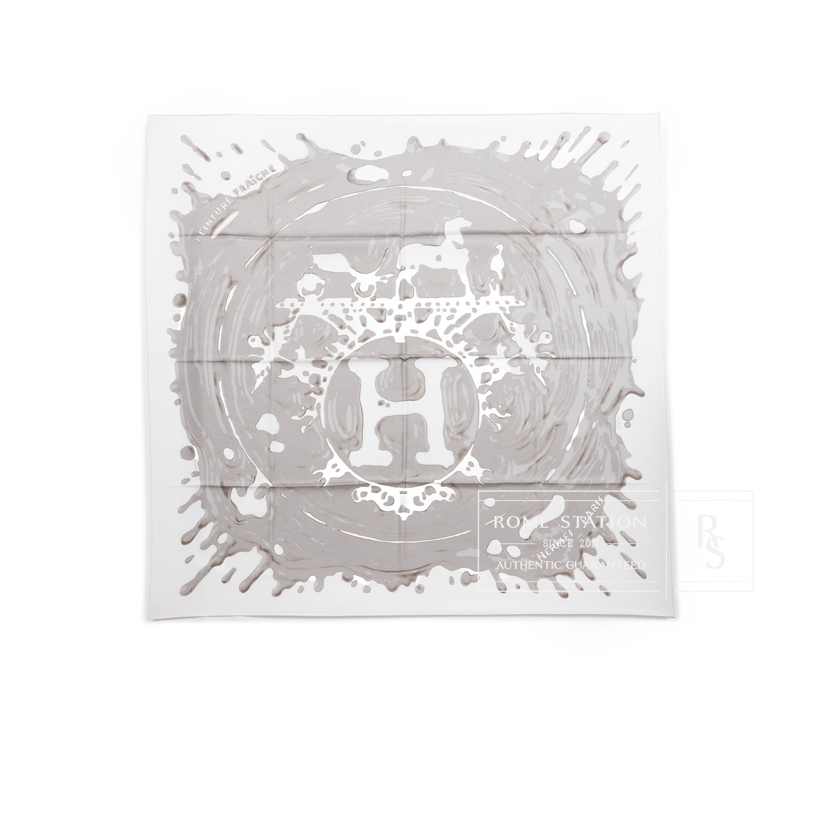 Hermès Carre Scarf 90 Peinture Fraiche Blanc/Sepia - Front