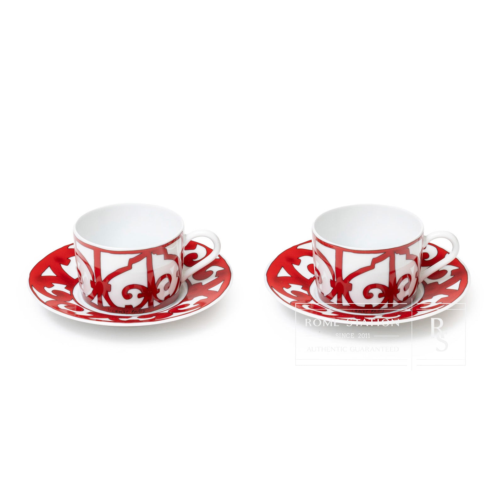 Hermès Balcon du Guadalquivir Tea Cup and Saucer Set of Two