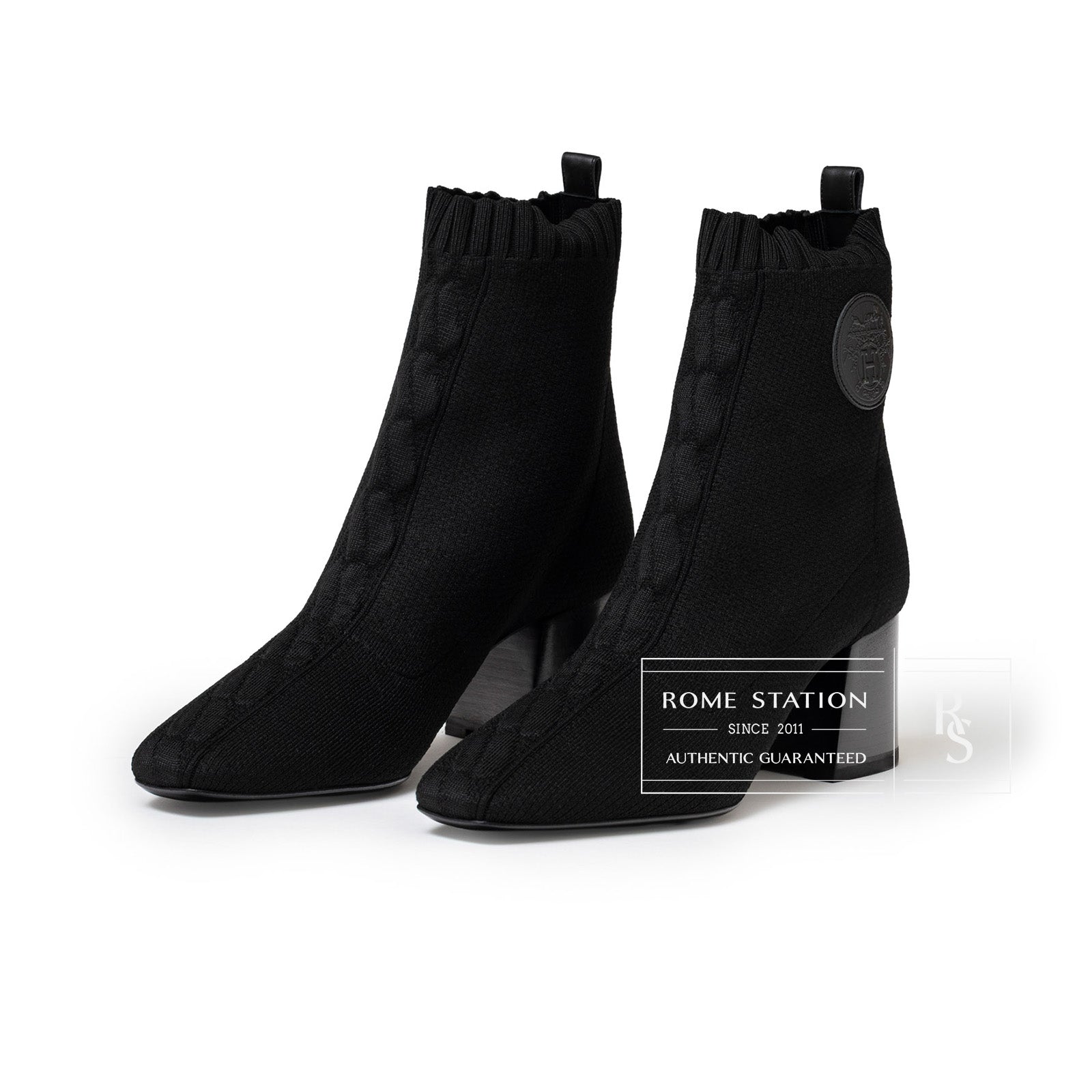 Hermès Volver 60 Ankle Boots Black Knit/Calf 36.5 -Side Right