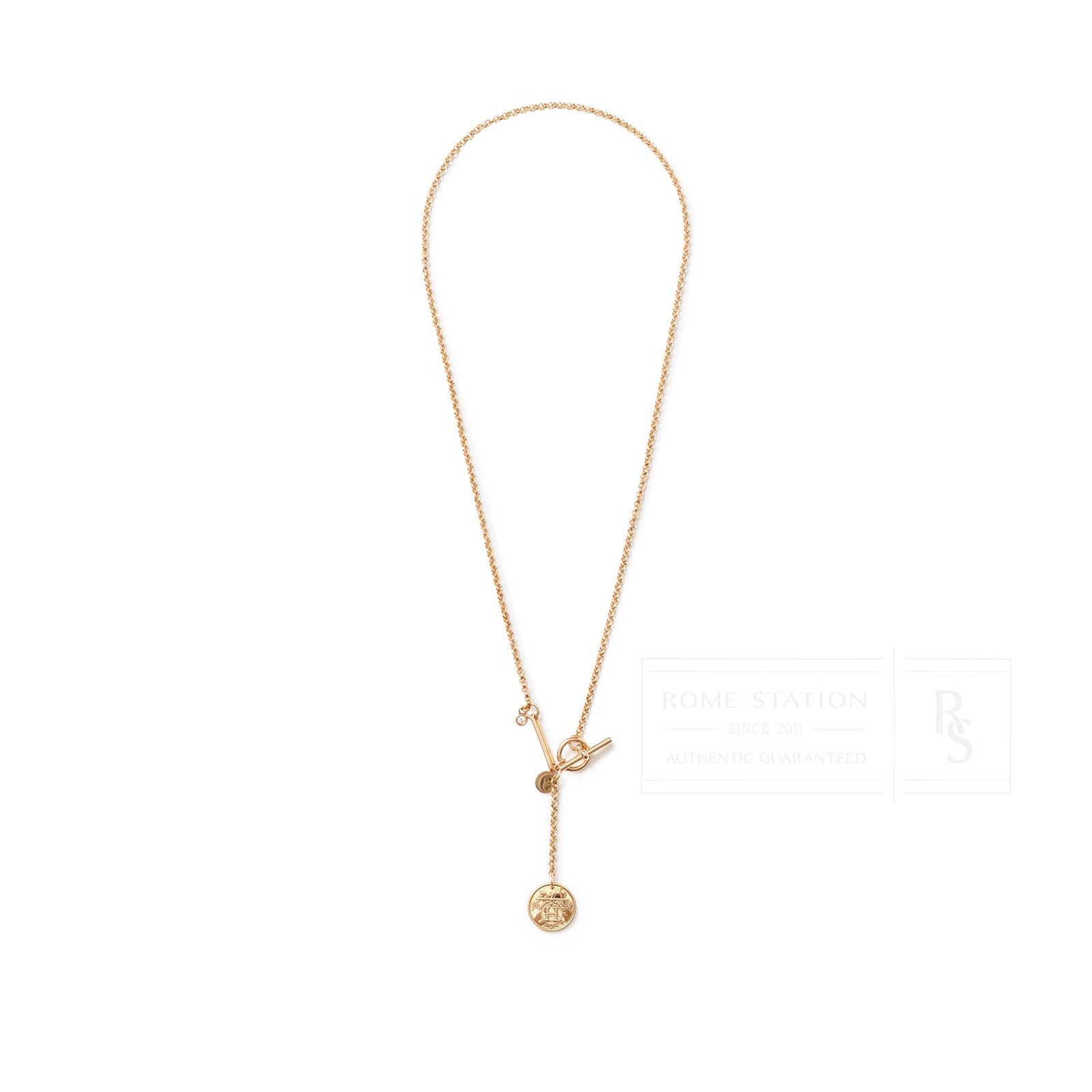 Hermès Ex-Libris Diamond Pendant Necklace Small model Rose Gold Au750 - Front