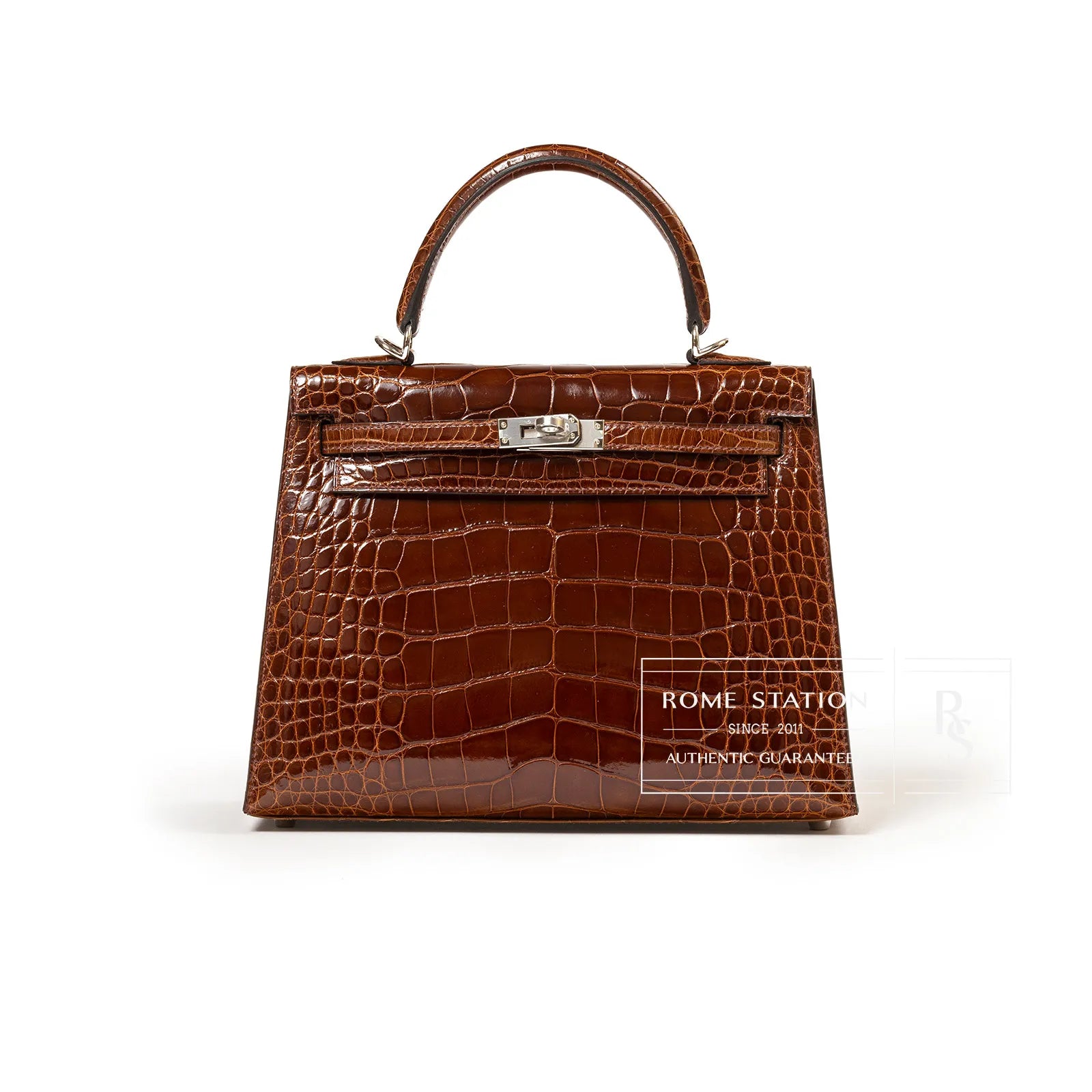 Hermès Kelly 25 Sellier Miel Shiny Alligator Palladium Hardware