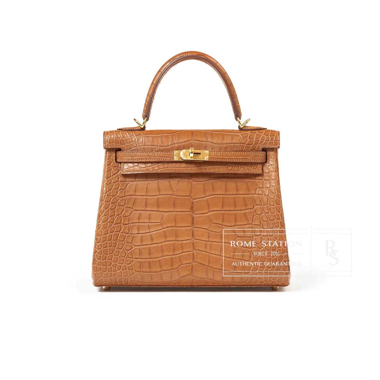 Hermès Kelly Retourne 25 Gold Matte Alligator Crocodile Gold Hardware