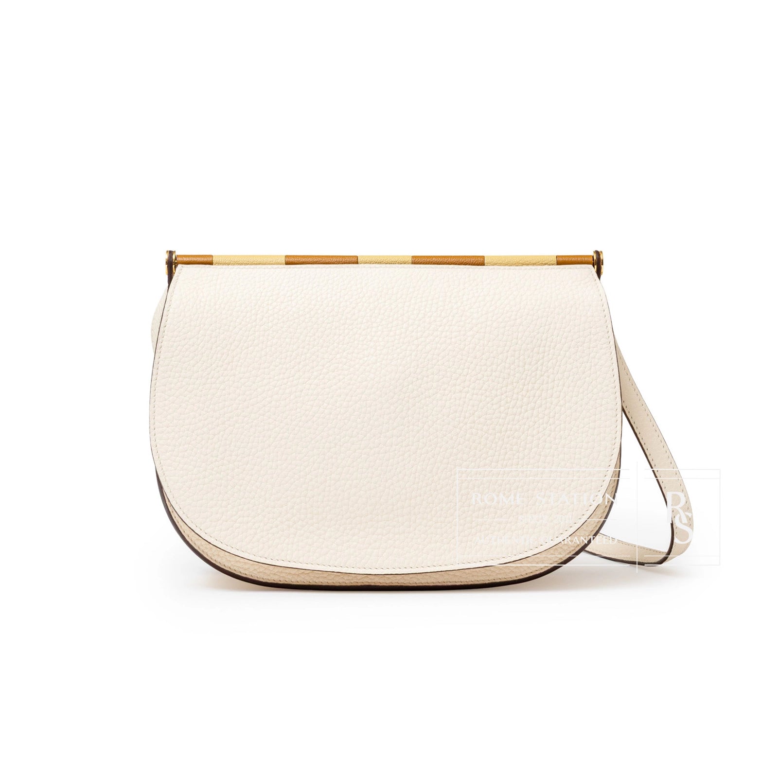 Hermès Sac Saut 25 Bag Clemence/Chevre Mysore Nata/Caramel/Etoupe Gold Hardware - Front