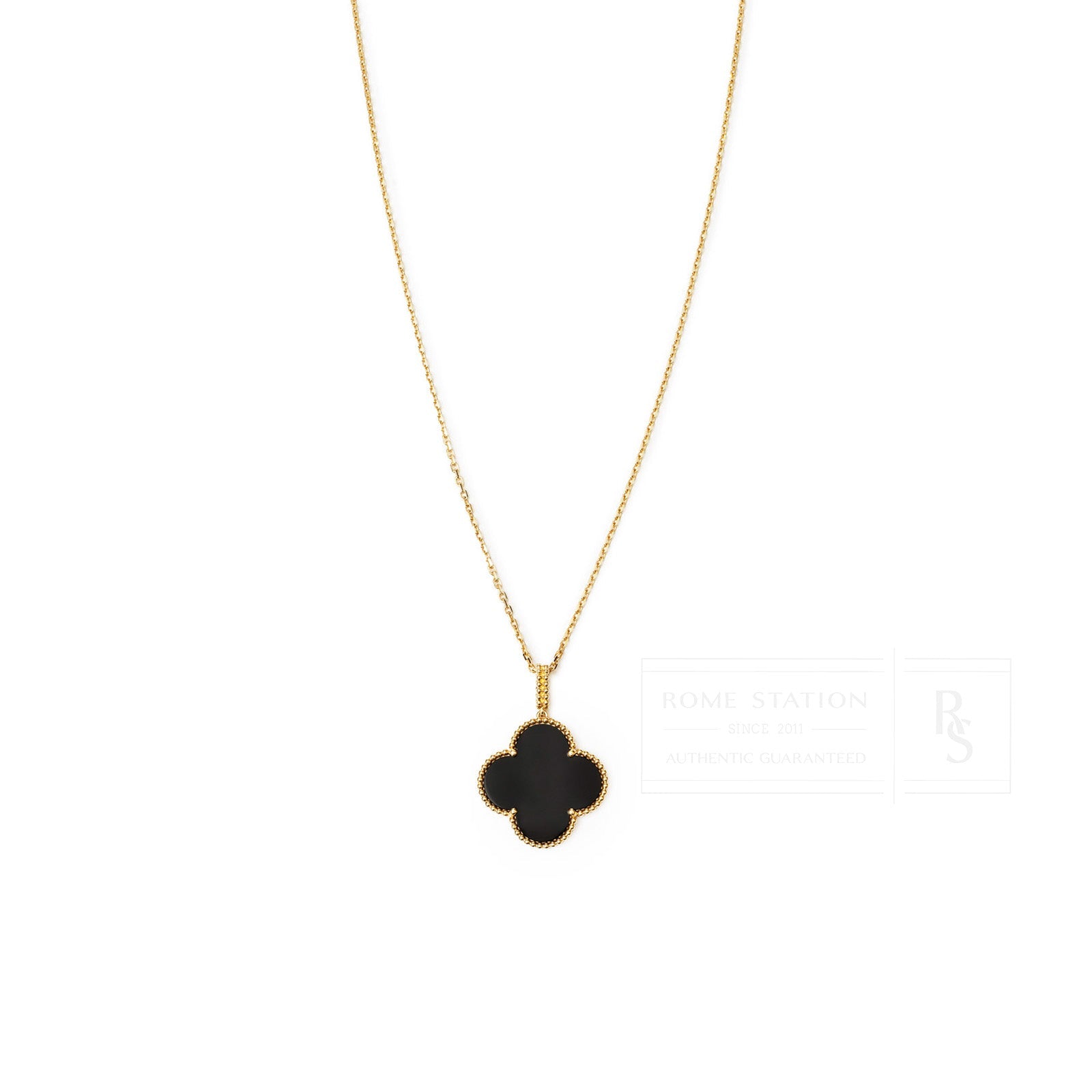 Van Cleef & Arpels Magic Alhambra 1 Motif Long Necklace Onyx 18K Yellow Gold