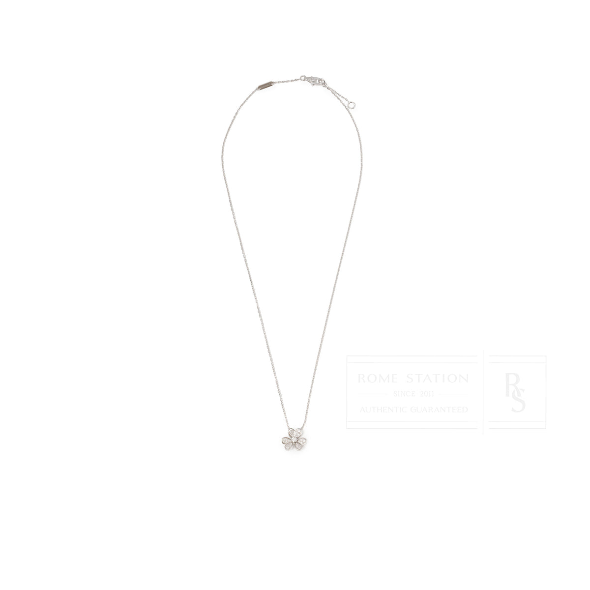 Front view of Van Cleef & Arpels Sweet Frivole Pendant Mini Model Diamond 18K White Gold necklace
