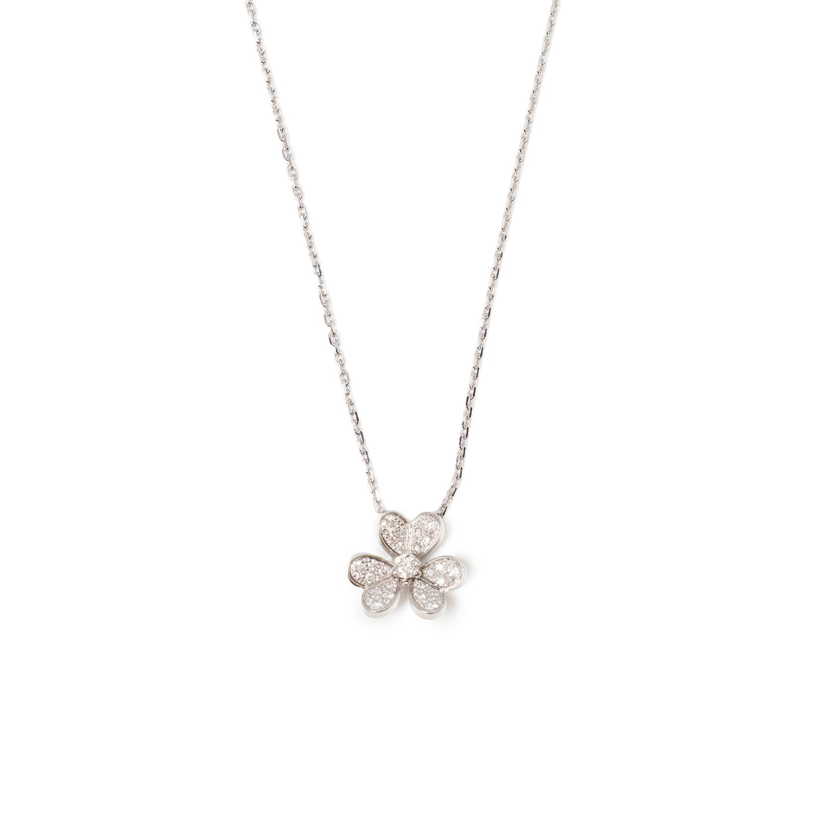 Front view of Van Cleef & Arpels Sweet Frivole Pendant Mini Model Diamond 18K White Gold necklace