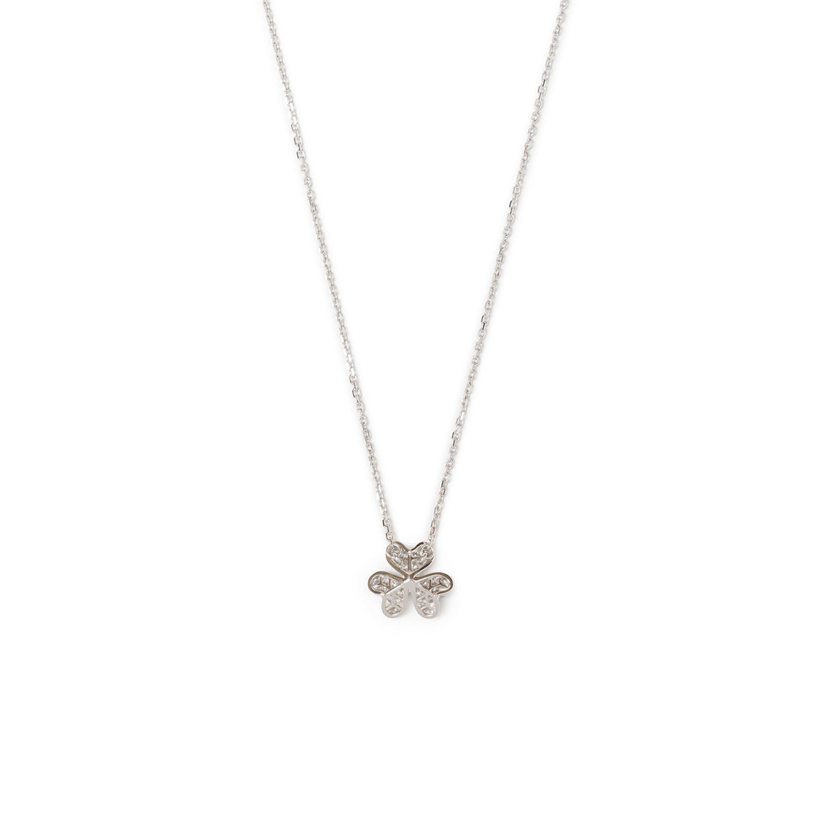 Back view of Van Cleef & Arpels Sweet Frivole Pendant Mini Model Diamond 18K White Gold on delicate chain